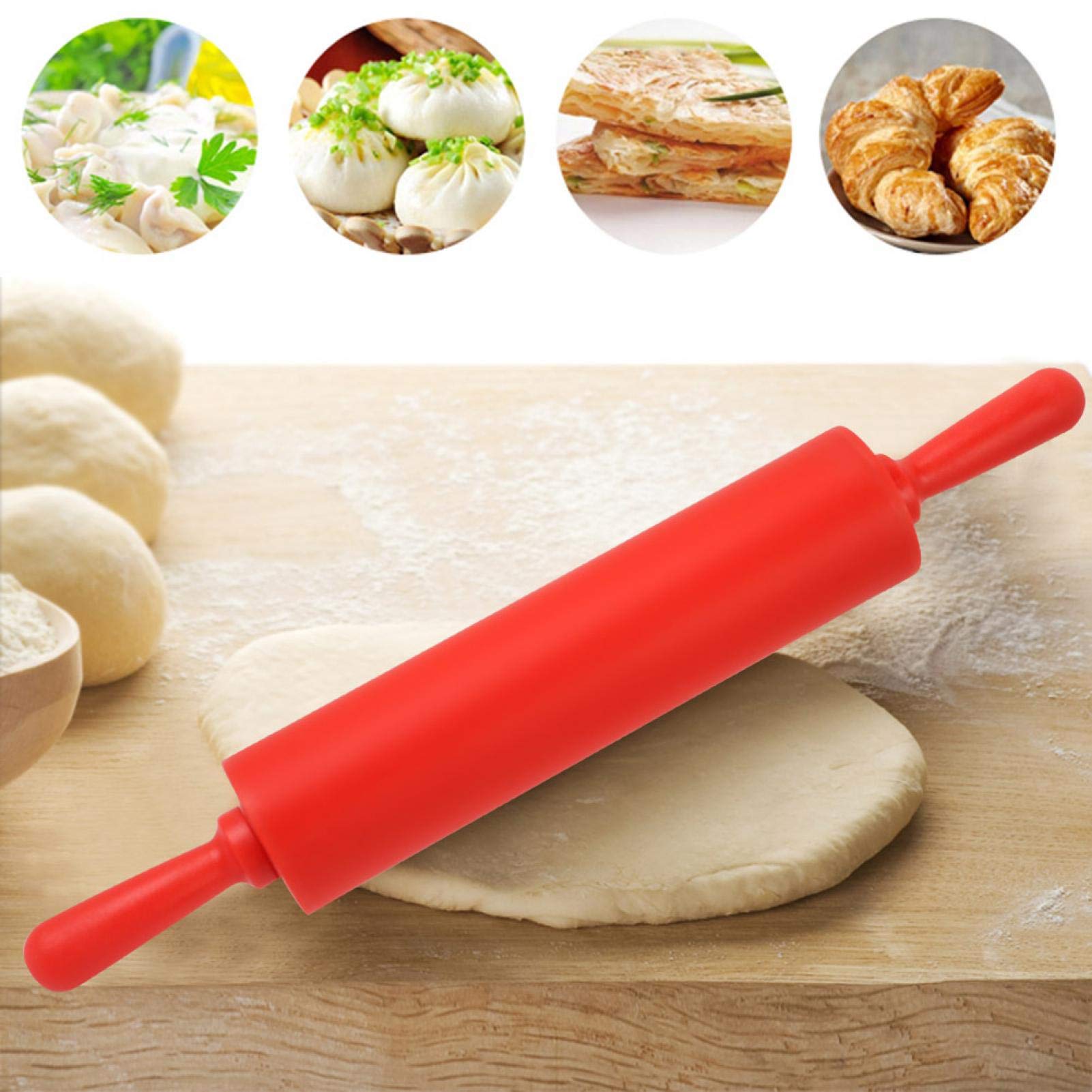 Rouleau à pâtisserie en silicone de qualité alimentaire à économie de travail, outil de laminage de pâte, pour restaurant de biscuits à pizza à croûte de tarte(red)