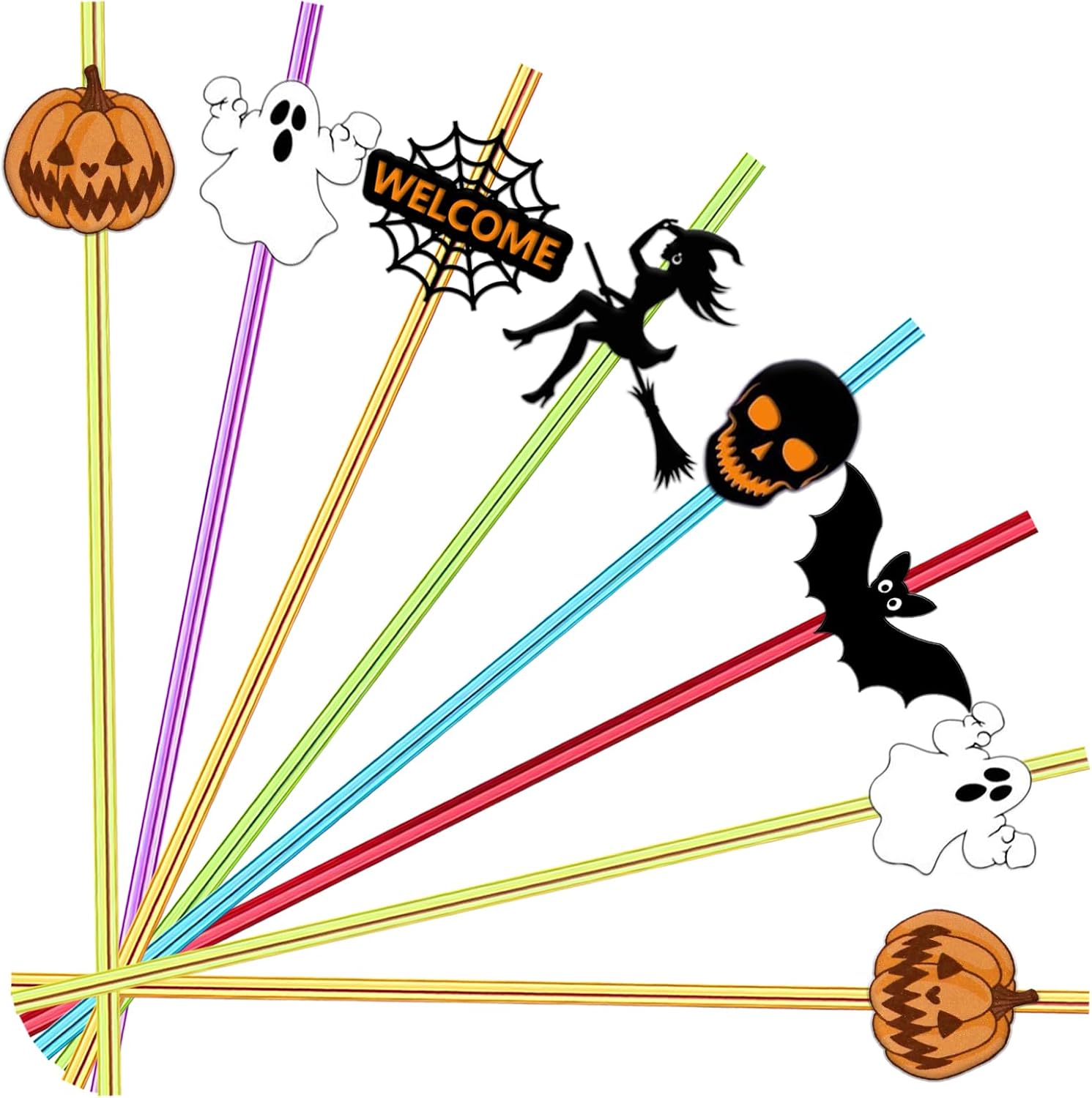 24pcs Halloween Crazy Straws, Pumpkin Ghost Party Favors, 2 Brushes