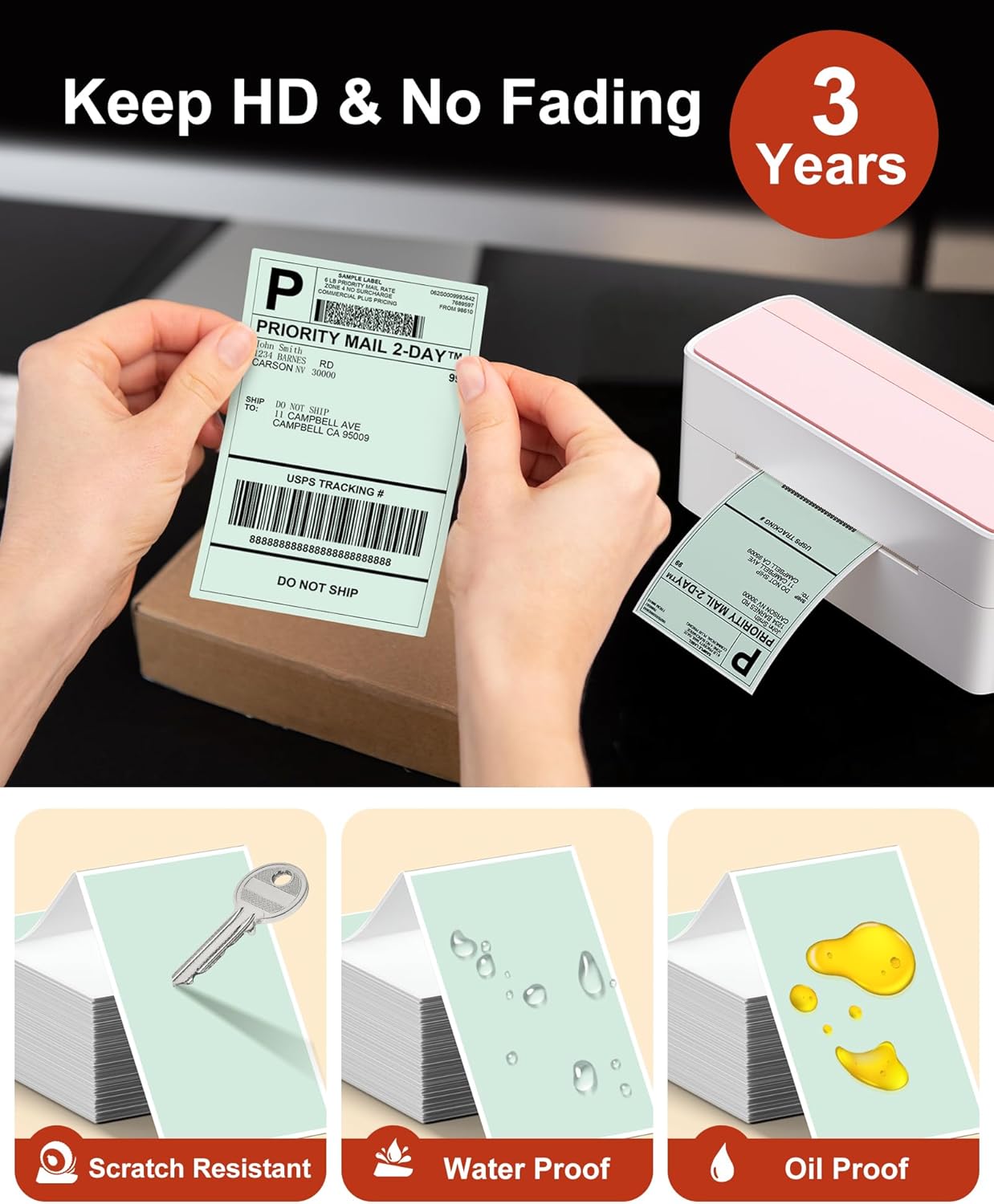 Phomemo 4x6 Thermal Labels for Shipping Label Printer - 500PCS Green Mailing Labels - 4x6 Direct Thermal Label Fanfold Compatible with Rollo,MUNBYN,Nelko,JADENS,POLONO - Water/Oilproof - NO BPA/BPS - Image 2