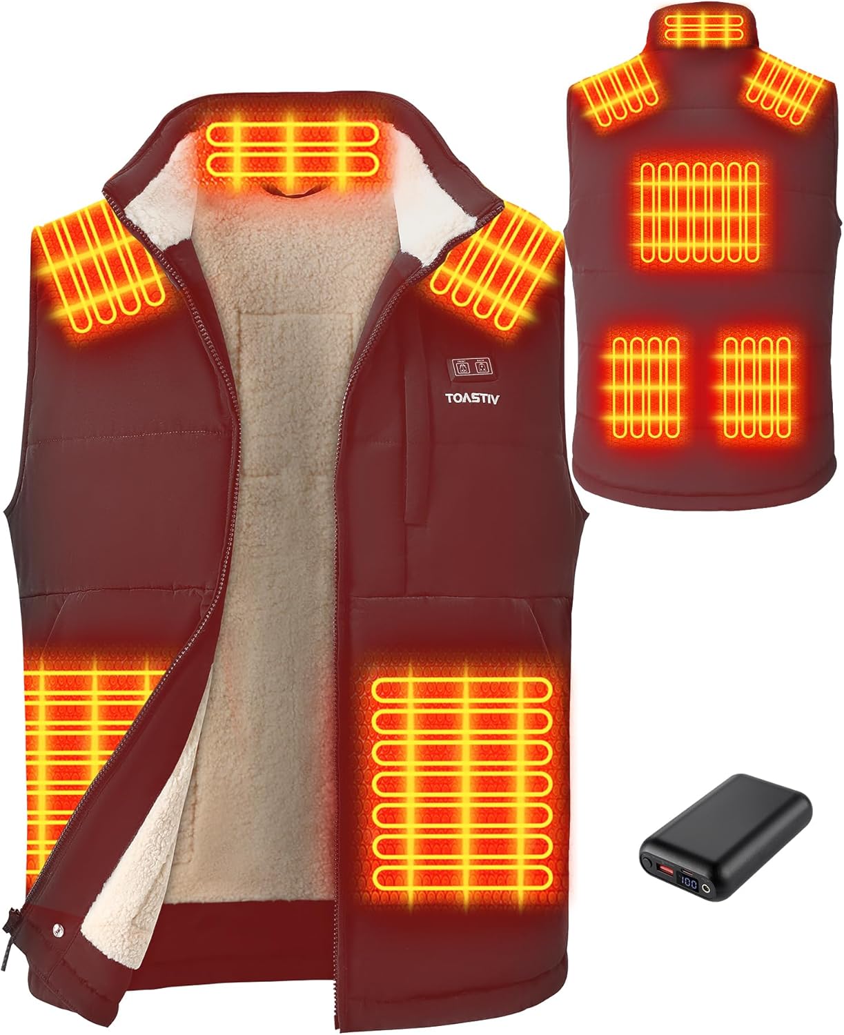 Toastiv Heated Vest for Men with 20000mAh 7.4V Battery Pack,Warming Fuzzy Fleece Lined Men's Heated Electric Vests Jacket