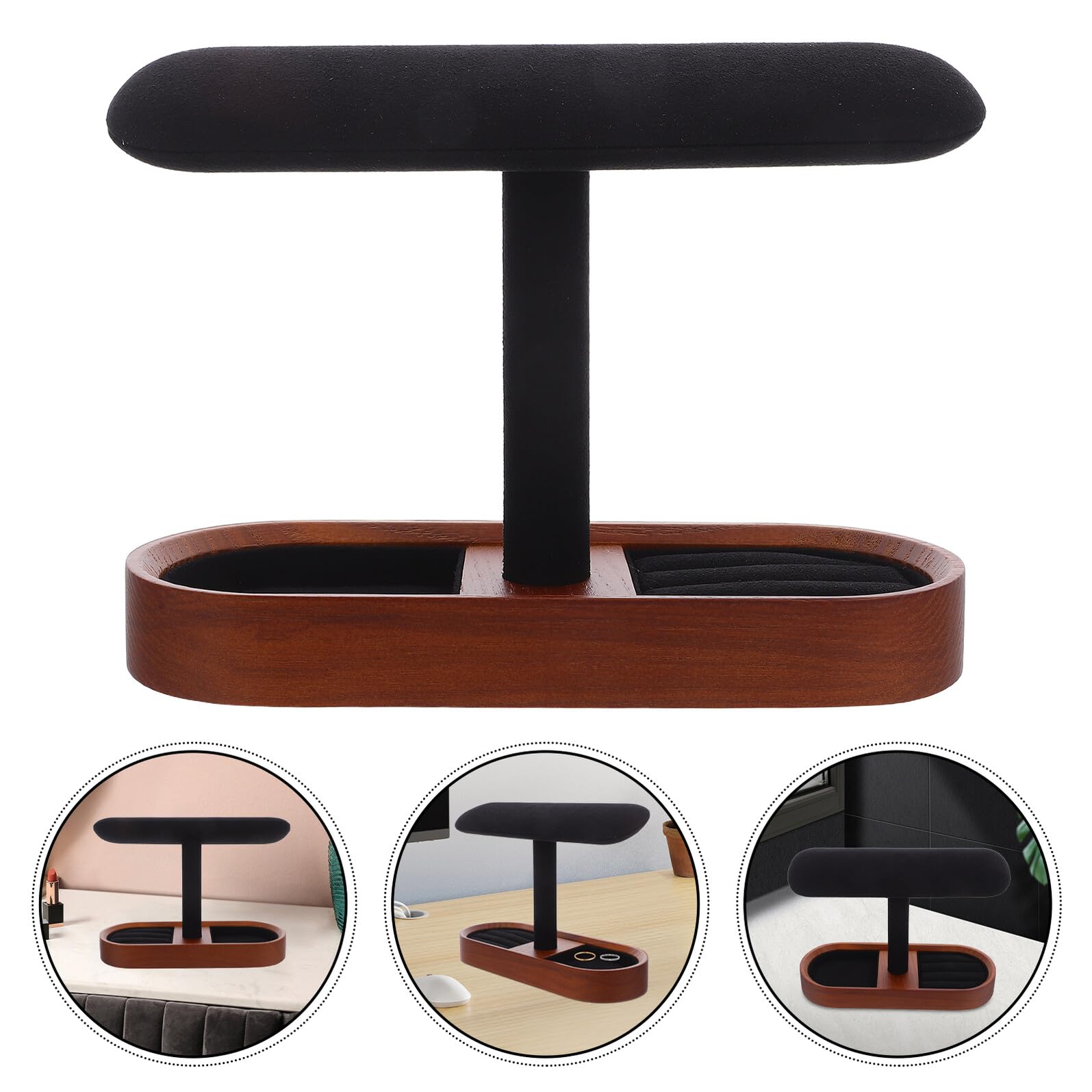 SHINEOFI Soporte de Madera Maciza para Relojes y Pulseras Exhibidor Multifuncional para Anillos y Gemelos Organizador de Joyas de Escritorio para Uso Tienda y Hogar Diseño Rústico Elegante