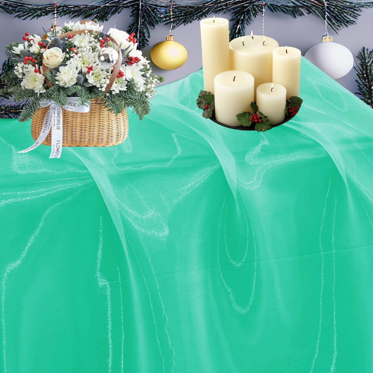MDS® Pack of 25 Yard Sheer Organza Fabric for Wedding Party Home Event Banquet Decorations, Backdrop Curtain Craft Dress Sewing Fashion DIY Crystal Organza Tulle Fabric Bolt 44” Wide - Mint