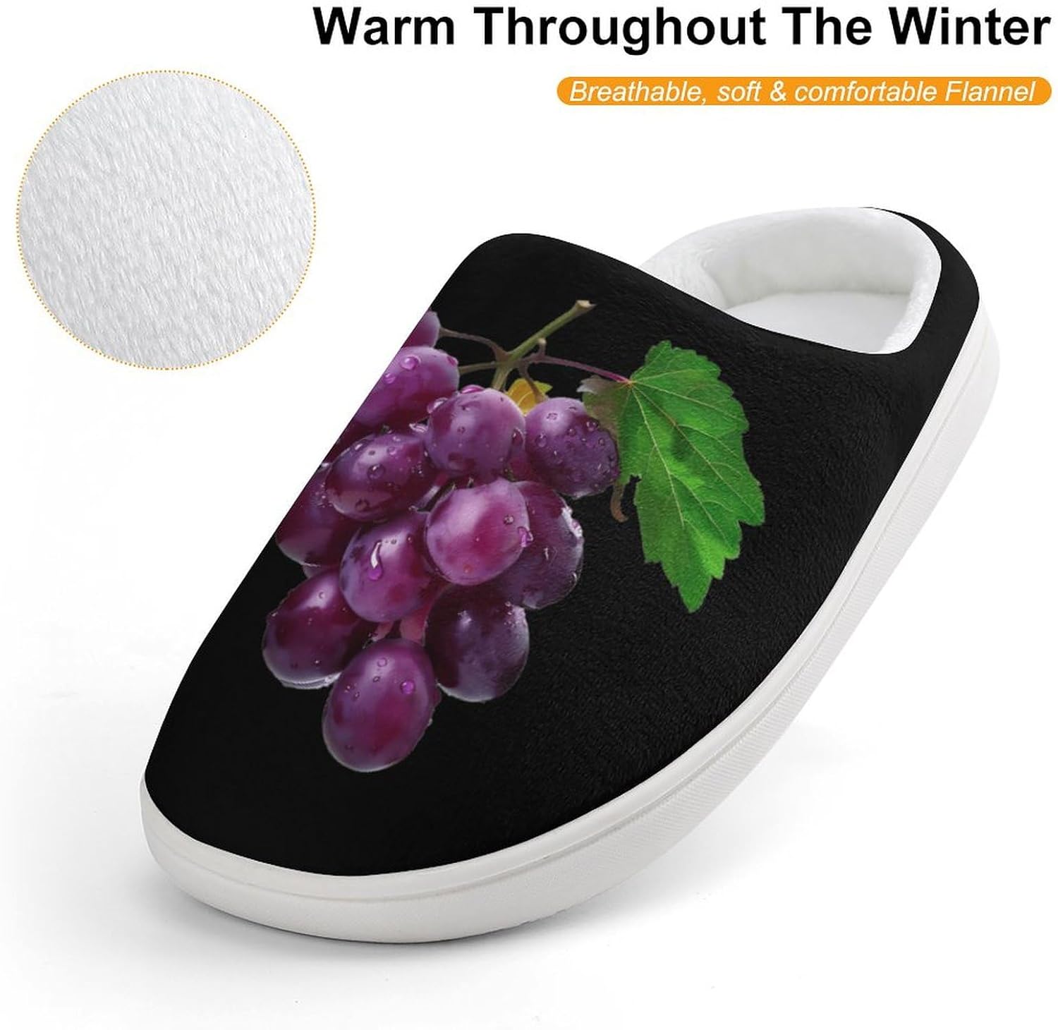 Purple Grape Fruit Cute Cotton Slippers Anti-slip House Shoes Funny Slipper Indoor Outdoor