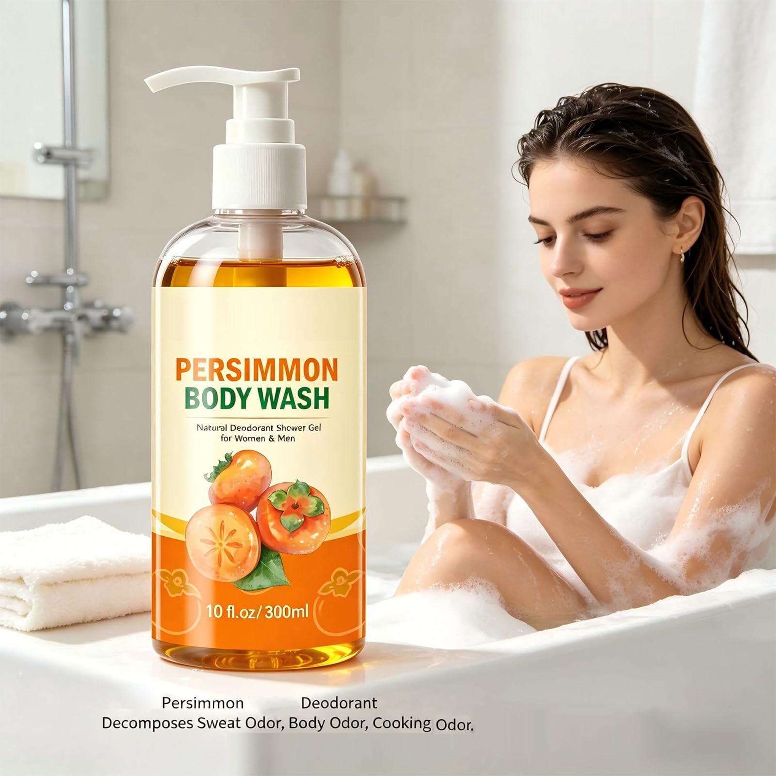 Persimmon Dezodorizing Body Wash dla dojrzałego zapachu, Persimmon Dezodorant Żel pod prysznic, Deep Cleansing Cleanser dla nieprzyjemnego dojrzałego zapachu ciała i stóp. Żel pod prysznic dla zapachu