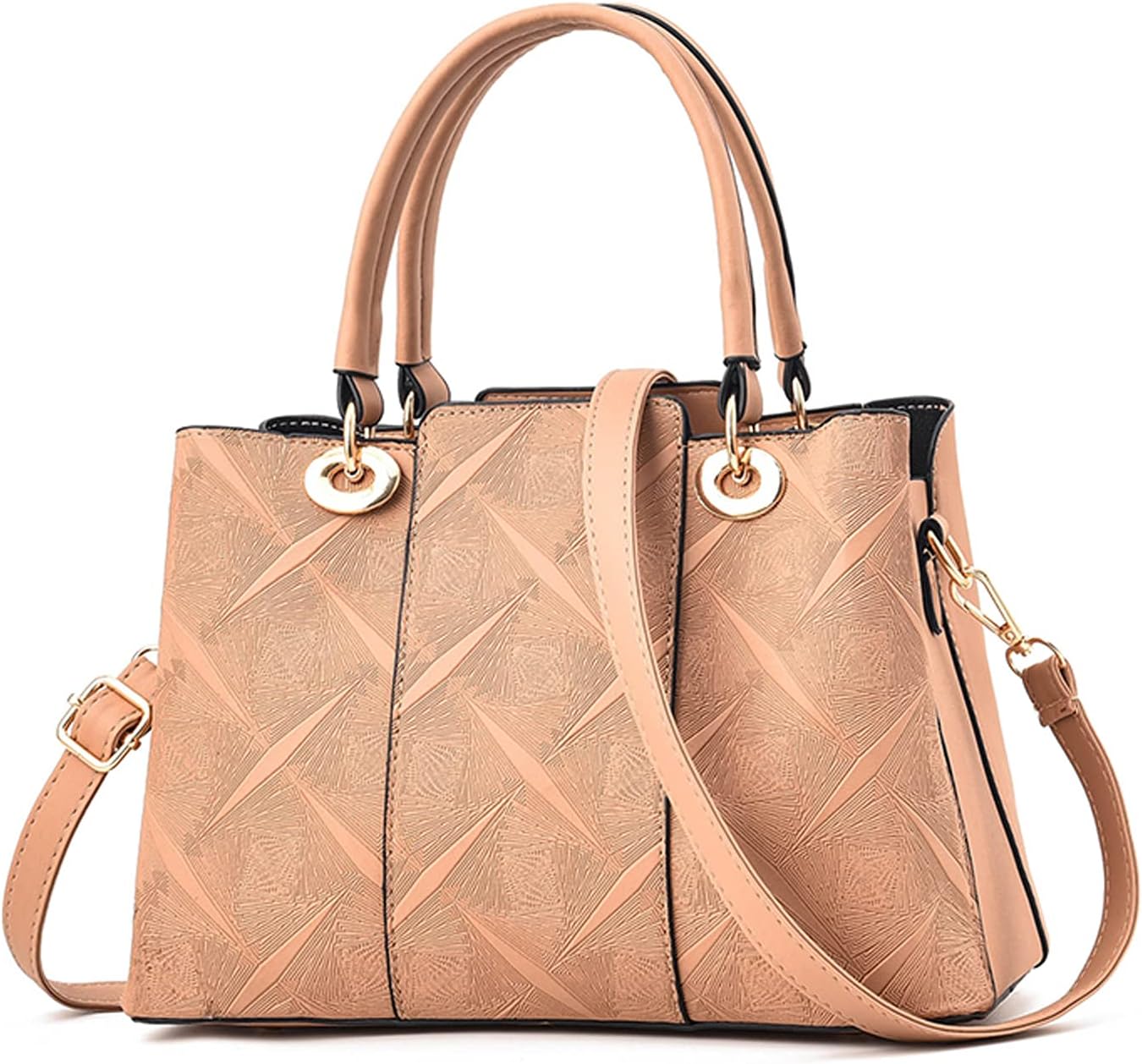 FANDARE Elegant Handbags Women Shoulder Bags Dimensional Embossed Patterns Waterproof PU Leather for Commute Shopping Travel Work Crossbody Bag Khaki