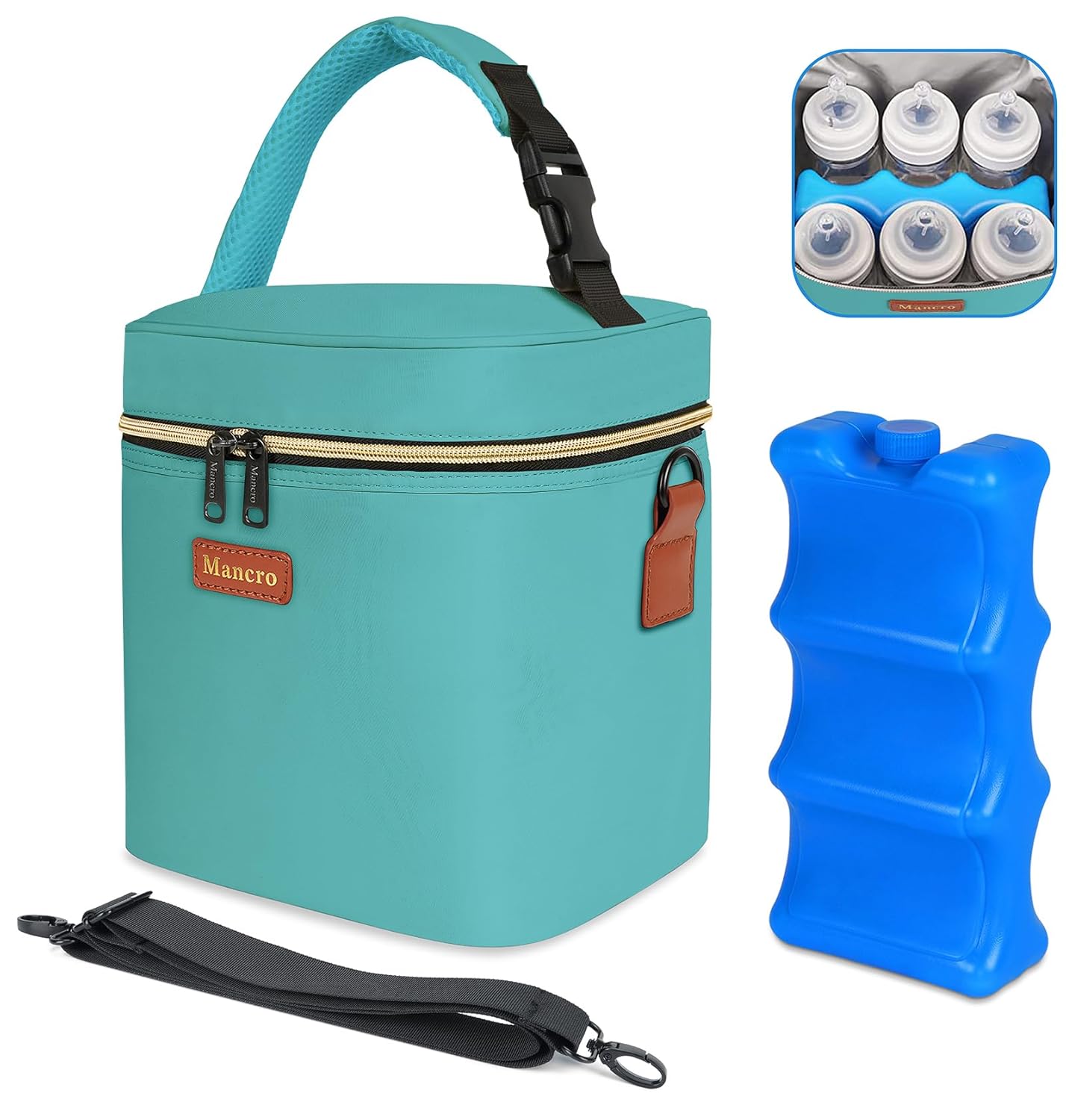 Breastmilk Cooler Bag with Ice Pack, Mancro Insulated Baby Bottle Tote Bag Fits up