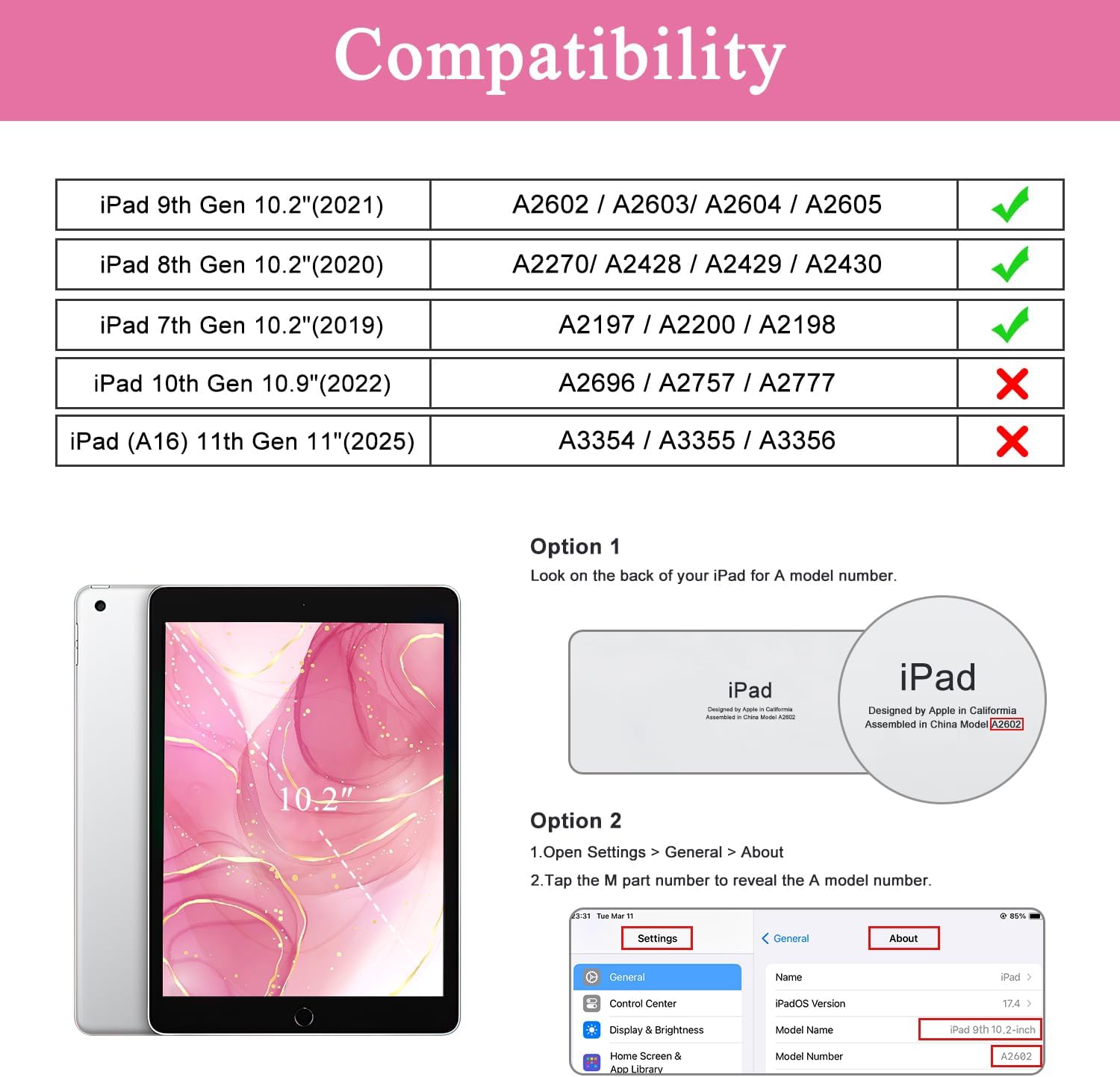 Soke for iPad 9th/8th/7th Generation Case with Keyboard 10.2 Inch-7 Color Backlitght Magnetic Wireless Detachable Folio Keyboard Cover with Pencil Holder for Apple iPad Gen 9/8/7, HotPink Marble
