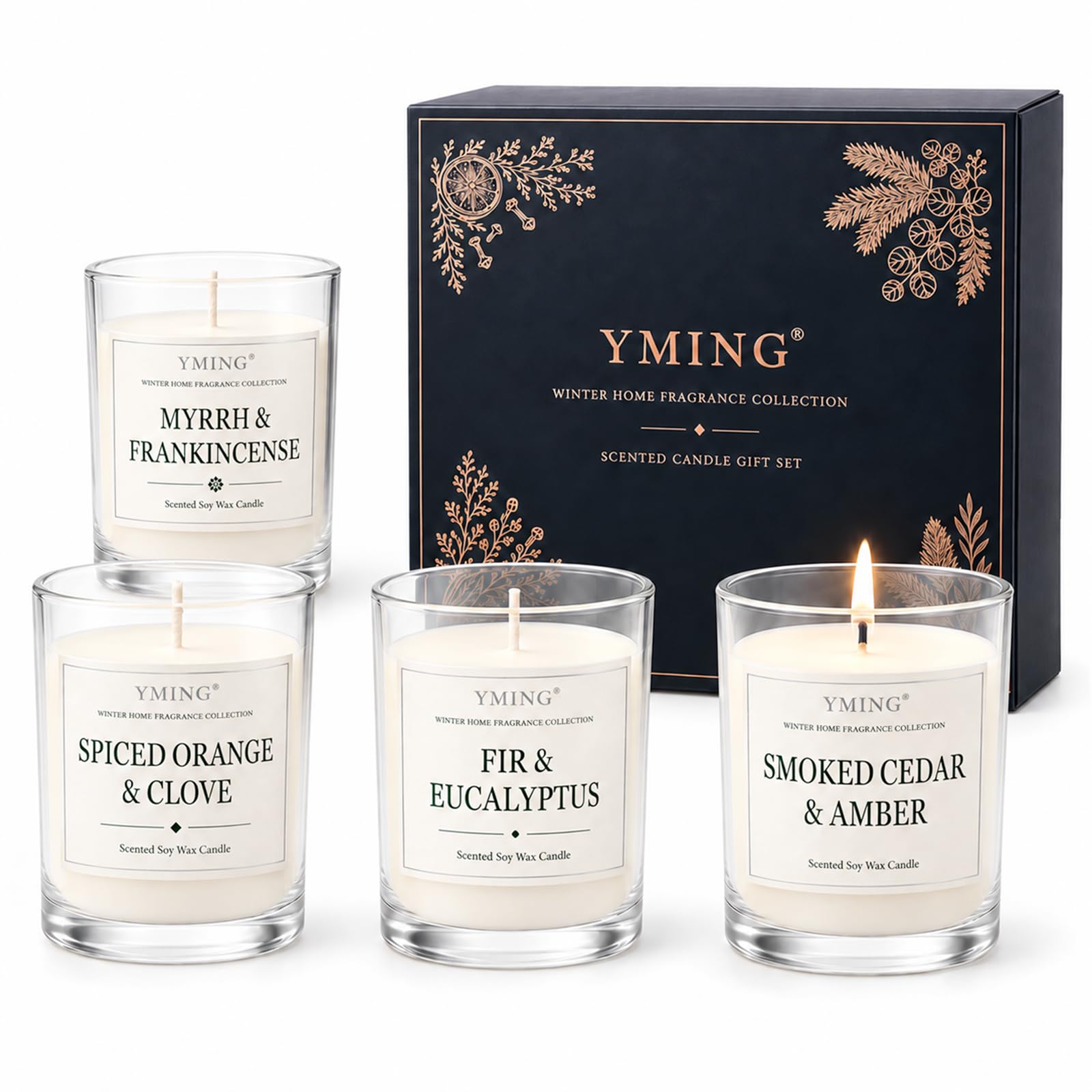 YMING Winter Scented Candle Gift Set, 4 x 120 g, Four Fragrances