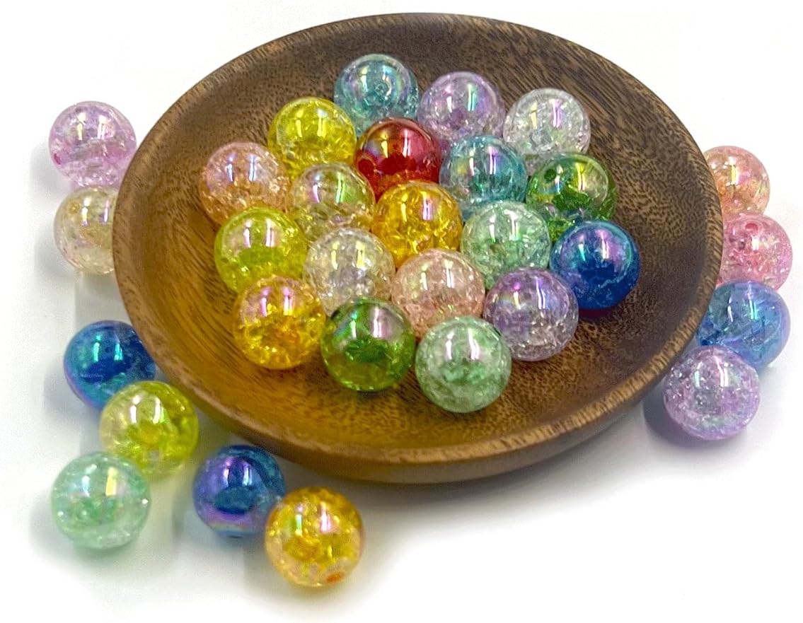 60PCS Crackle Round Acrylic Beads, Bubblegum Bead for Bracelets, Transparent Plating Color Beads for Necklace, 16mm Chunky Acrylic Bead for Jewelry Making DIY Handicrafts Decoration Accessories - Image 4