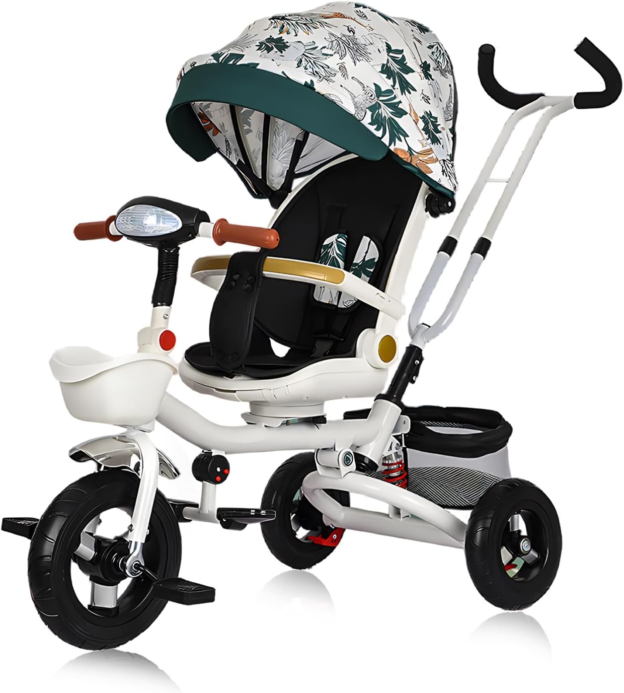 Kids Tricycle,Tricycle Stroller,Folding Kid Stroller,5 in 1 Kids Trike Kids Tricycle Stroller with Push Handle,Removable Canopy/Guardrail,Adjustable Rotate Seat Baby Trike,A