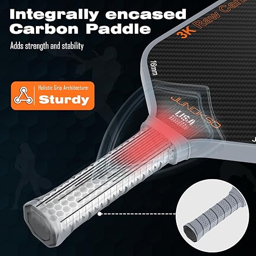 Miniatura 7 de Paletas profesionales de pickleball - T700 Raqueta de pepinillo de fibra de carbono - Superficie esmerilada de carbono crudo 3K para mejorar el giro