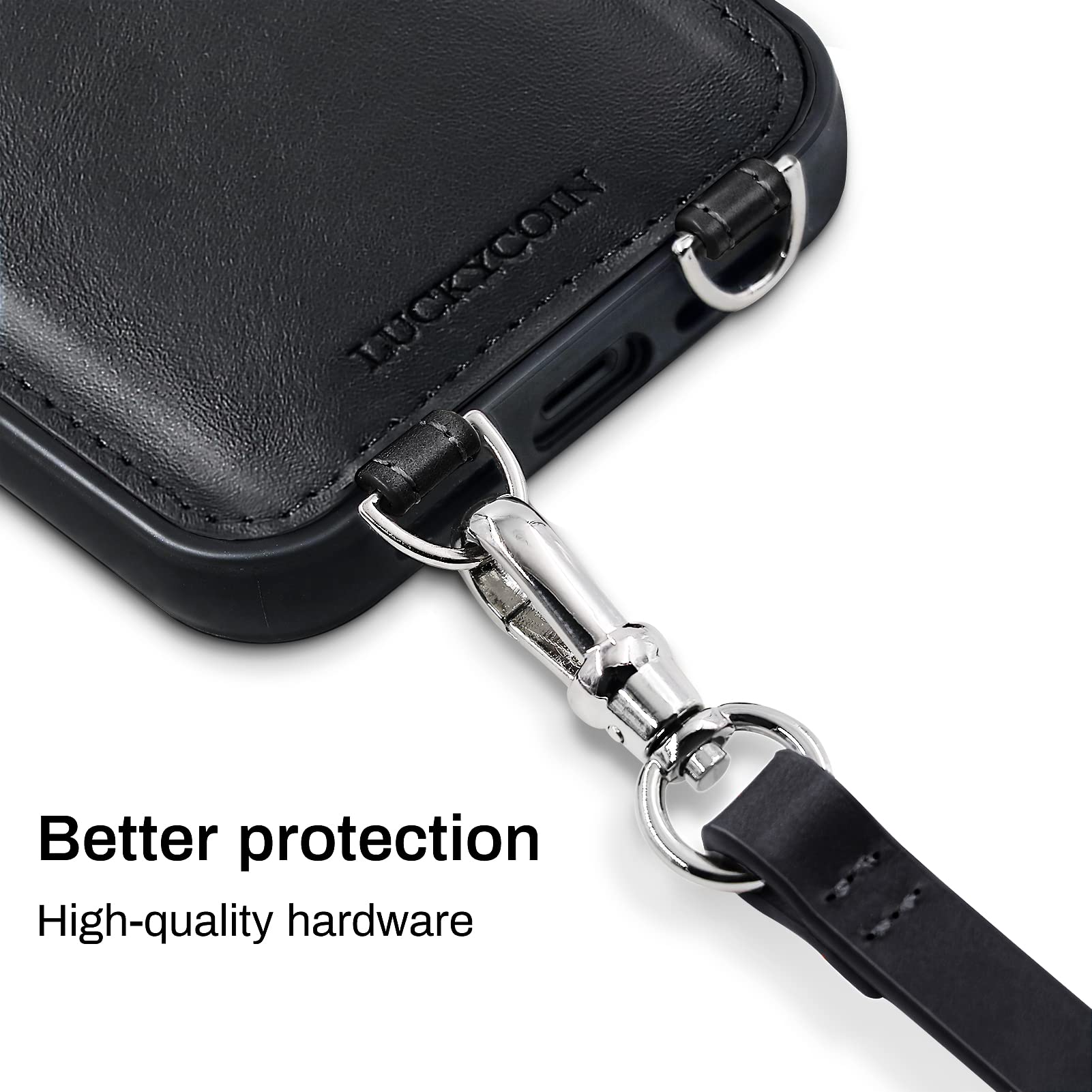 LUCKYCOIN Crossbody Wallet Phone Case for iPhone 13 Pro,100% Genuine Leather Phone Purse Case for Women,with Expandable Card Holder,with Adjustable & Removable Strap Retro Black - Image 4
