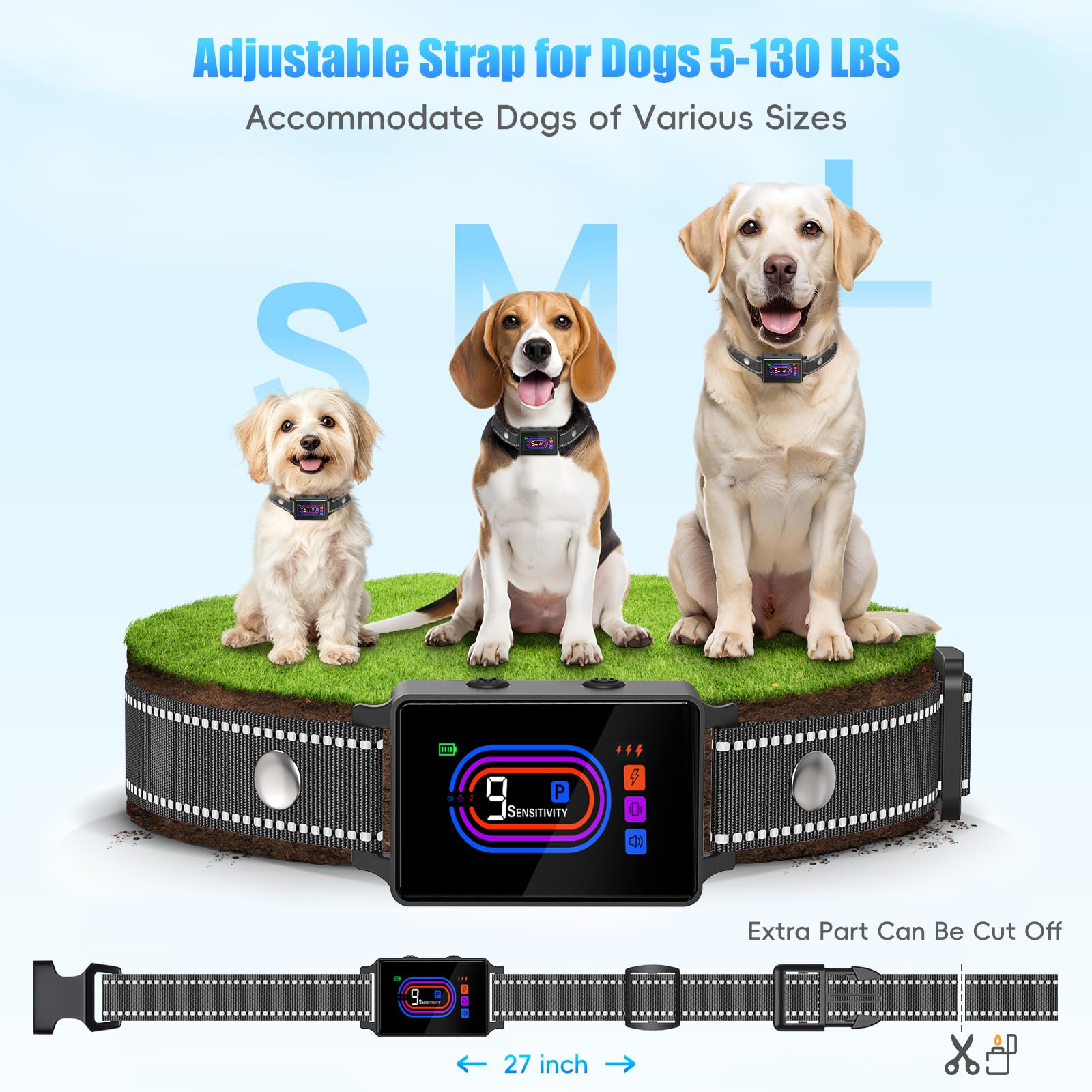3 Pack Dog Bark Collar, 2025 Bark Collar for Large Medium Small Dogs 5-130 lbs - Smart Rechargeable Anti-Barking Training Collar with 10 Adjustable Sensitivity-Bark Collar with Shock Beep Vibratio