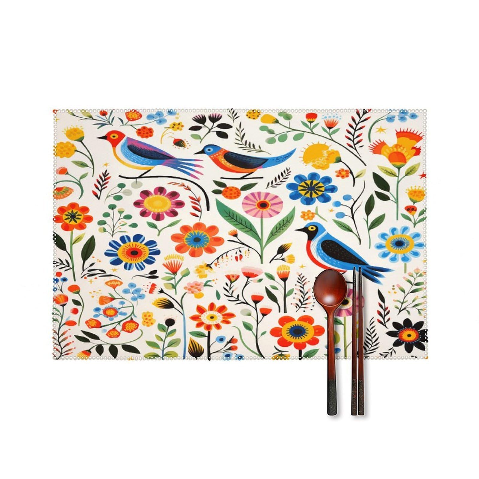 Fodpand Style Flower And Bird Pattern Placemats Set Of 4 Place Mats Table Mats