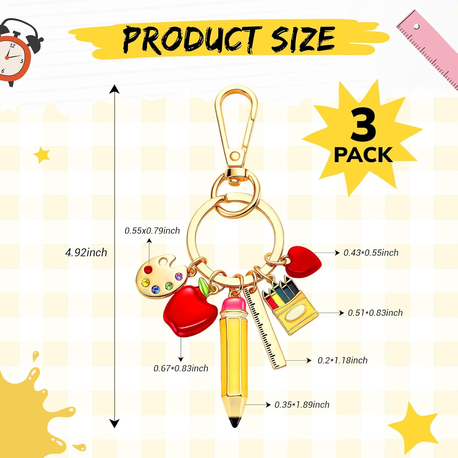 Nosiny 3 Pcs Teacher Appreciation Gifts for Valentines Day Teacher Keychain Bag Charms for Appreciation Accessories - Image 3