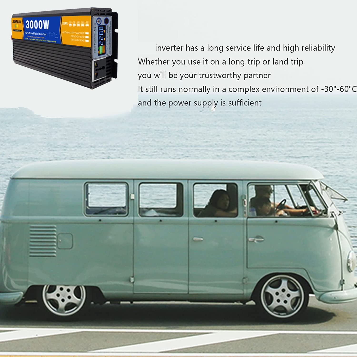 Inversor De Energía De Onda Sinusoidal Pura,3000W 4000W 5000W,Inversor DC 12V24V/48V to AC 110V220V,con puertos de carga USB, y dos ventiladores de refrigeración,12Vto220V-3000W