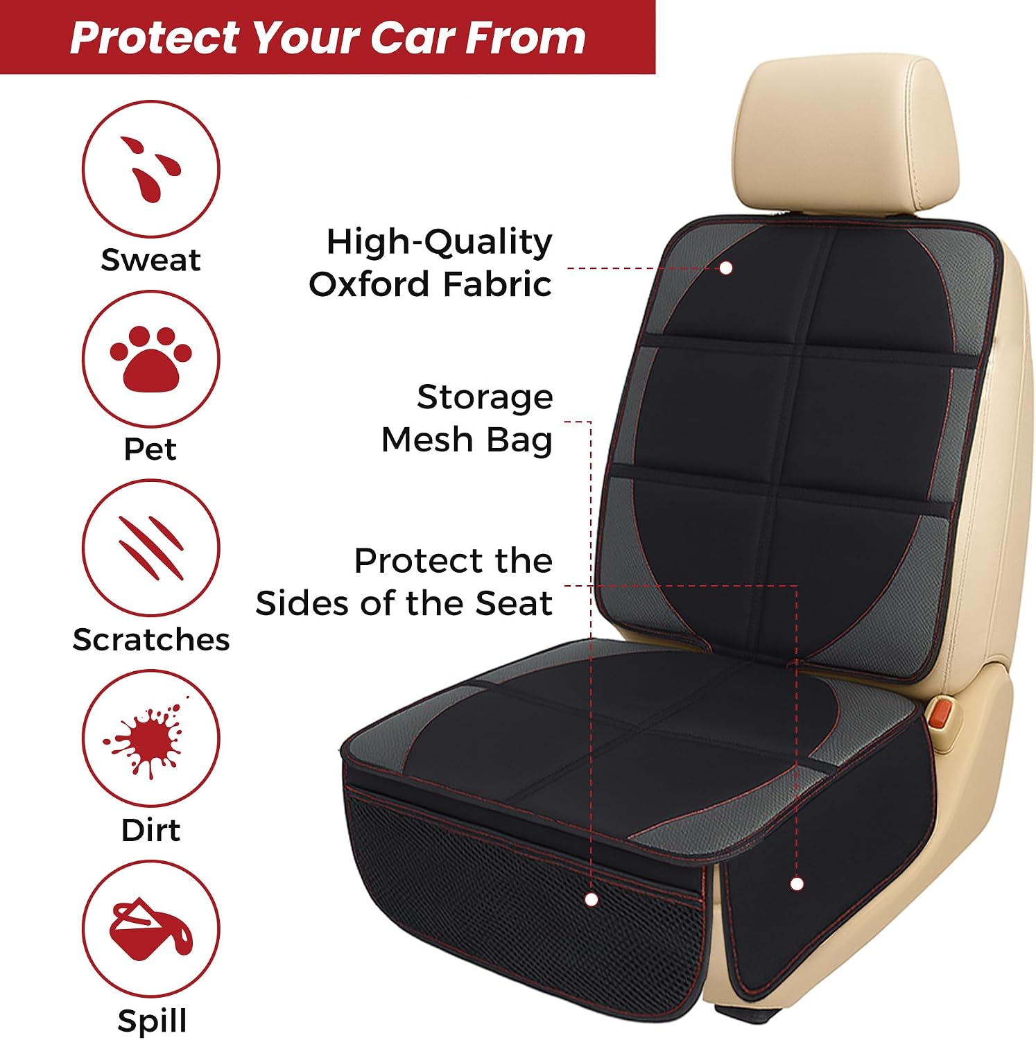 Extra-large Car Seat Protector for Child Car Seat Protector Under Baby Car Seat,Car seat Protector Car Seat Waterproof Cover Universal Durable for Dog Vehicles,Thick Pad,Anti Slip Backing (2 PCS)