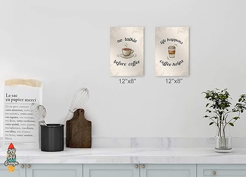 Miniatura 4 de HB Art Design No Talkie Before Coffee and Life Happens Coffee Helps 2 Panel Metal Print Set Wall Art Coffee Bar Decor Coffee Signs Kitchen Wall