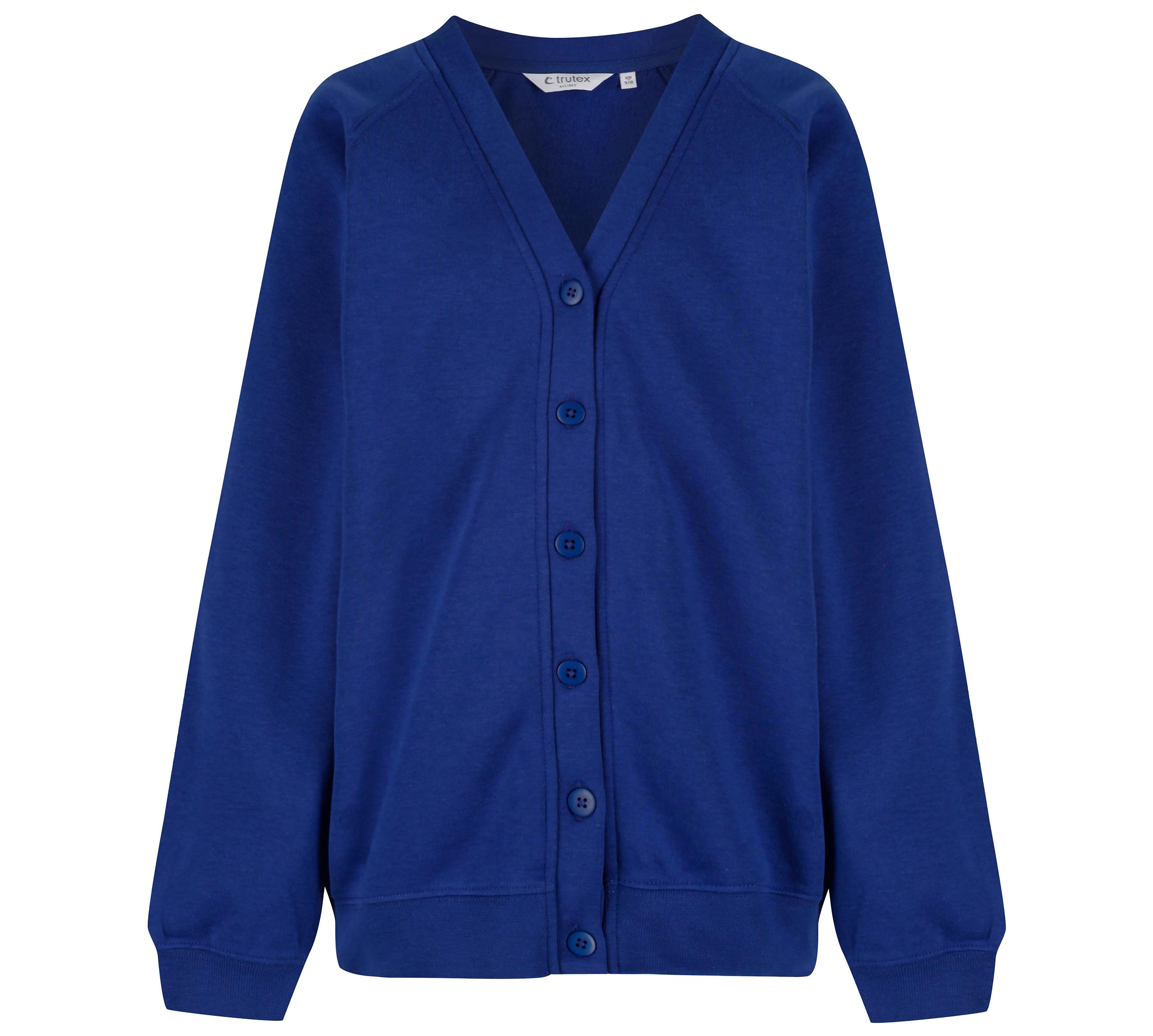 Trutex Unisex Sweatshirt Cardigan for School Uniform, Long Sleeve, Button Down, 260g, Blue (Cobalt), 7-8 Years (Manufacturer Size: 23-25" Chest)