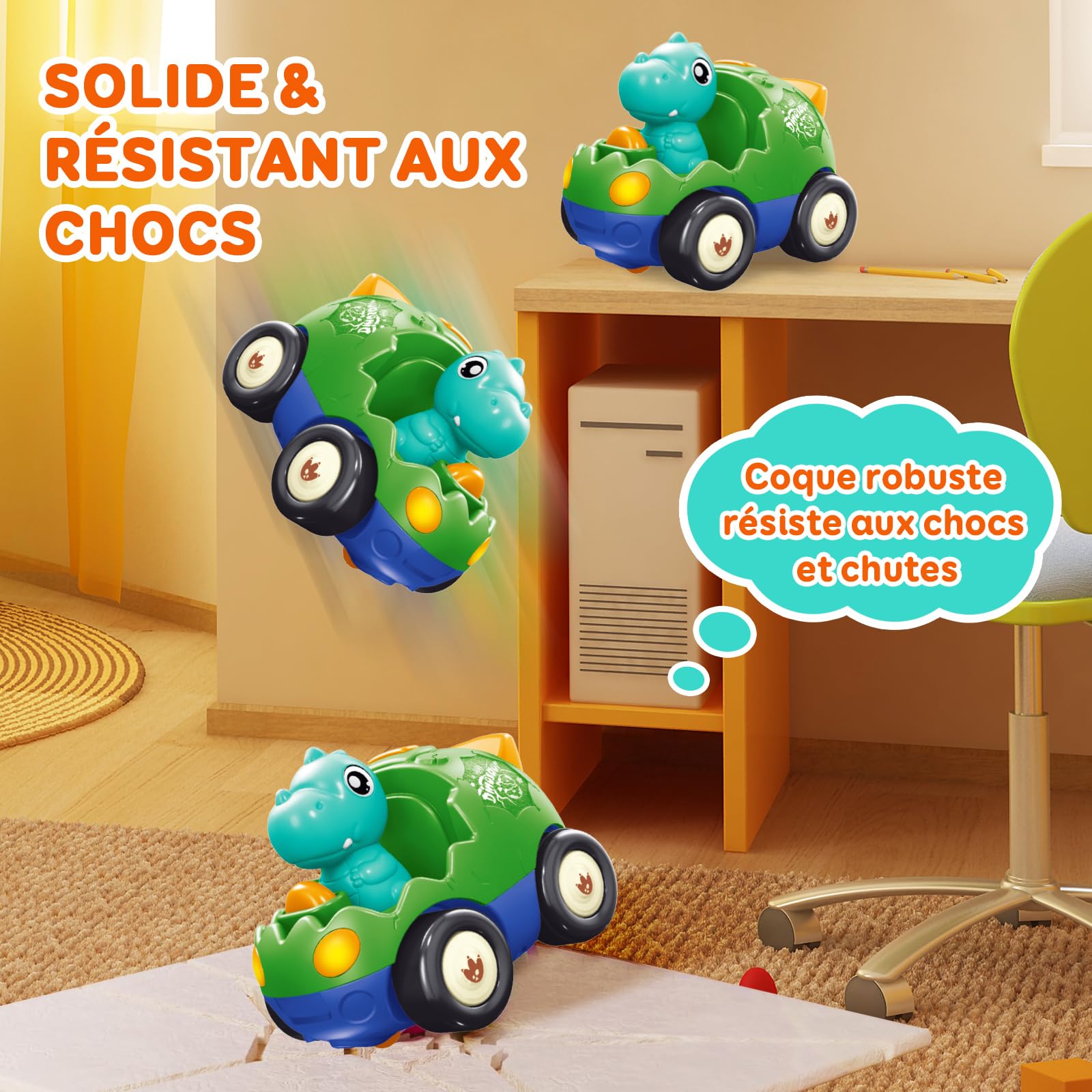 Pup Go Voiture de Dinosaure RC Cartoon pour Tout-Petits avec Musique, Lumières et 2 Poupées, Première Voiture Télécommandée pour Garçons et Filles, 18 Mois+, Cadeau Parfait pour Anniversaire ou Noël