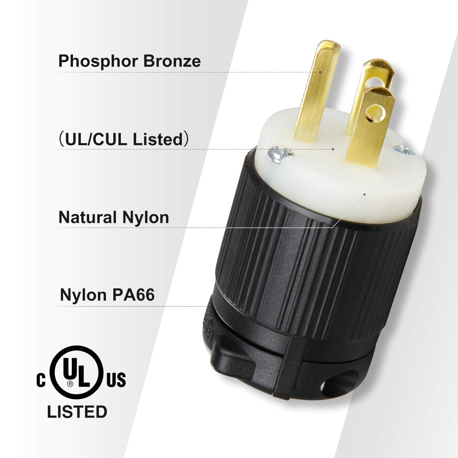 Paquete de 4 enchufes eléctricos macho NEMA 5-15P de 15 amperios y 125 voltios, certificación UL, reemplazo de extremos de cable de extensión, conector de 3 cables de 3 clavijas de 2 polos