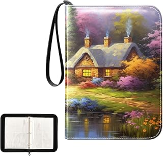 Cottage Flowers Waterproof Trading Card Binder,400-Pocket Trading Album Display Holder,Display Case with Card Sleeves Set for Soccer Card,Gaming Cards,and Other TCG 2011723