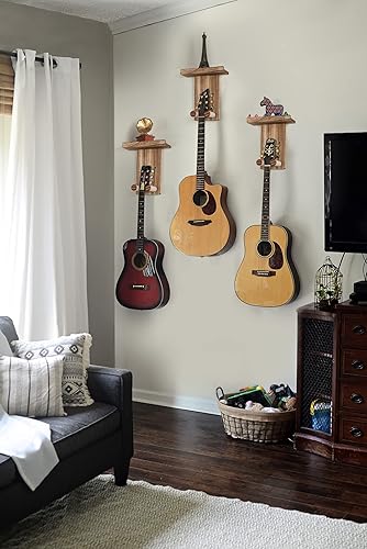 Miniatura 41 de Keebofly Soporte de pared para guitarra, paquete de 3, colgador de guitarra de madera rústica con soporte para púas para acústico, eléctrico, bajo