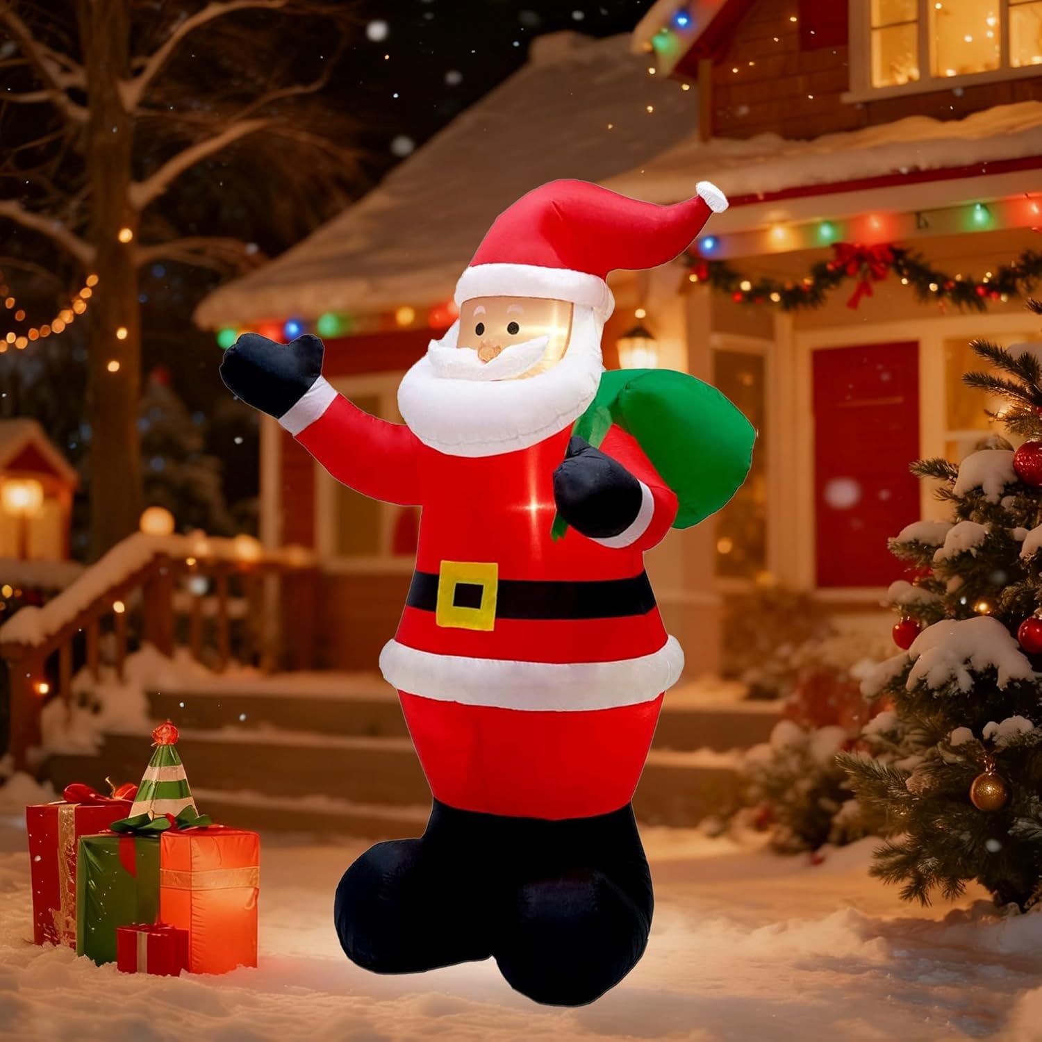 7 FT Christmas Inflatable Santa Claus Holding Gifts Bag, Blow Up Santa Claus with LED Lights, Lighted Christmas Decor for Yard, Indoor Outdoor Yard Garden Christmas Decoration