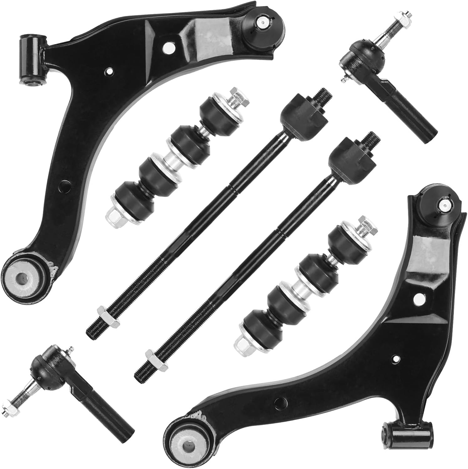 Front Lower Control Arms w/Ball Joint + Sway Bar Links + Tie Rod for Dodge Neon 2000-2005, SX 2.0 2003-2005, Plymouth Neon 2000-2001, Suspension Kit K620007 K620008 EV404 ES3173 K7348 8pc Set