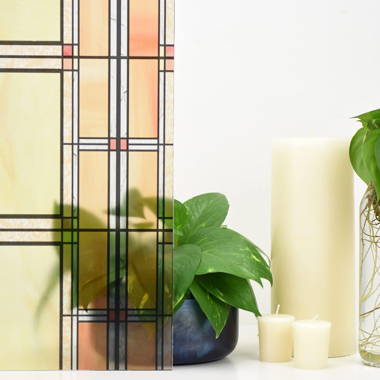 INHOME Arts & Crafts Stained Glass Window Film, Orange : Home & Kitchen