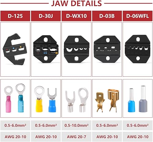 Miniatura 2 de Delgada Juego de herramientas de crimpado de trinquete, 6 piezas de mordazas intercambiables con bolsa de transporte de destornillador, alicates de