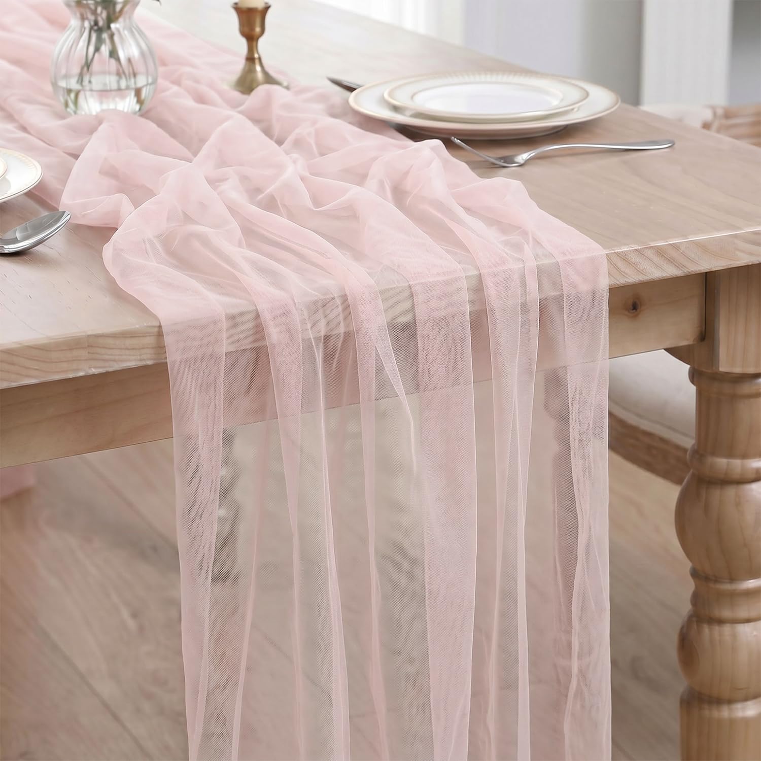 Artoid Mode Blushing Pink Boho Cheesecloth Gauze Table Runner 70 x 300 cm โ image 1