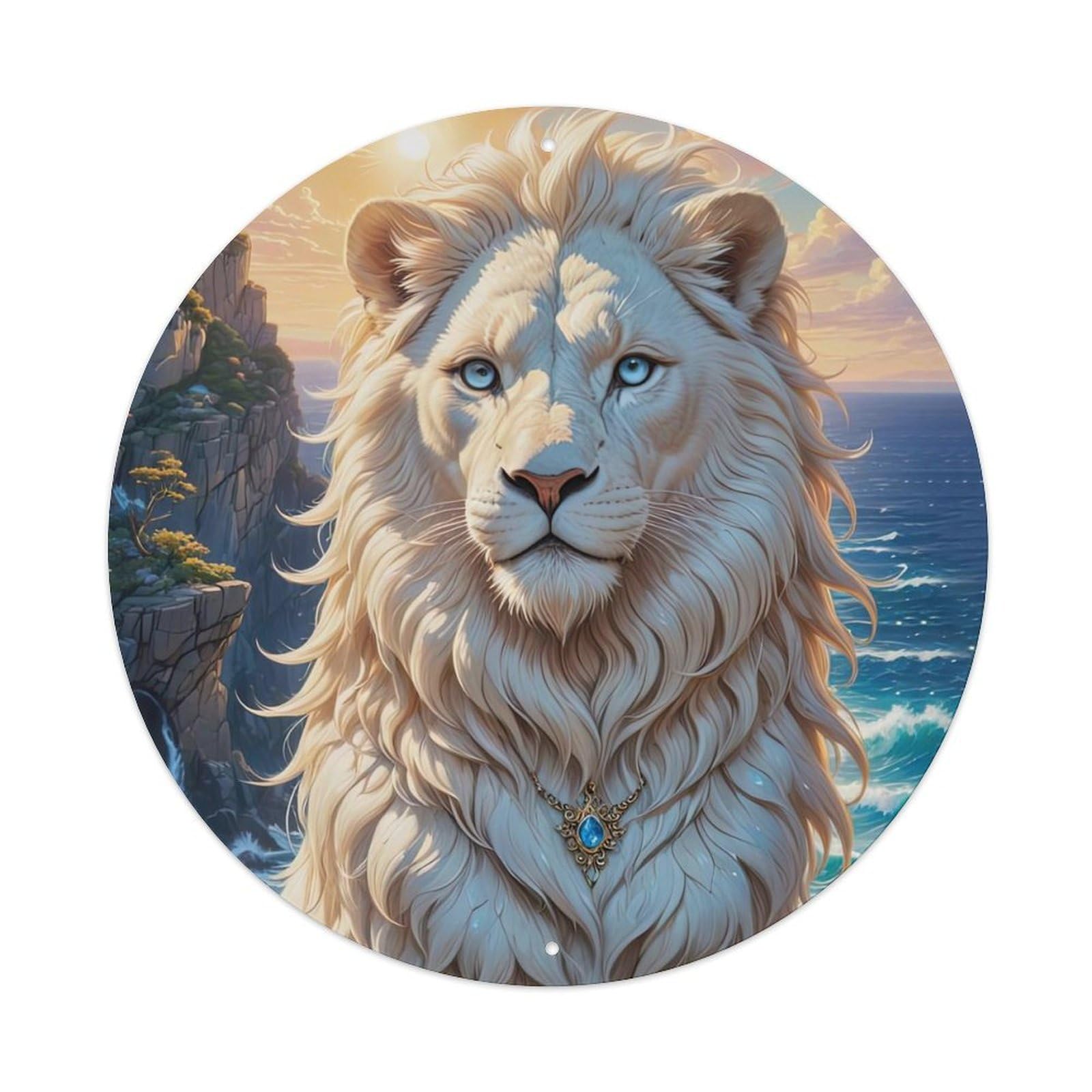 Animal White Lions by The Sea Metal Tin Sign