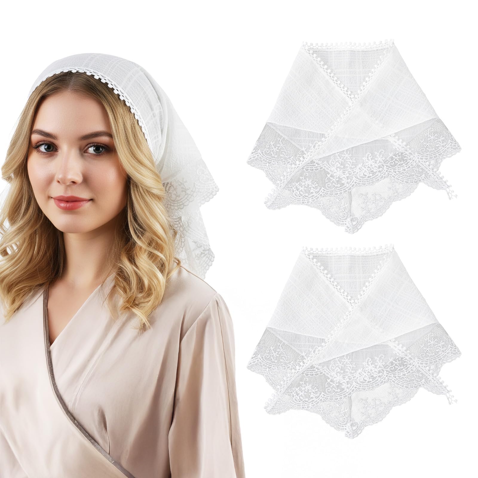 Buildcon 2 Pcs Bandanas for Women, Head Scarf for Women, Headband, Hair Scarf, White Lace Triangle Bandana Scarf