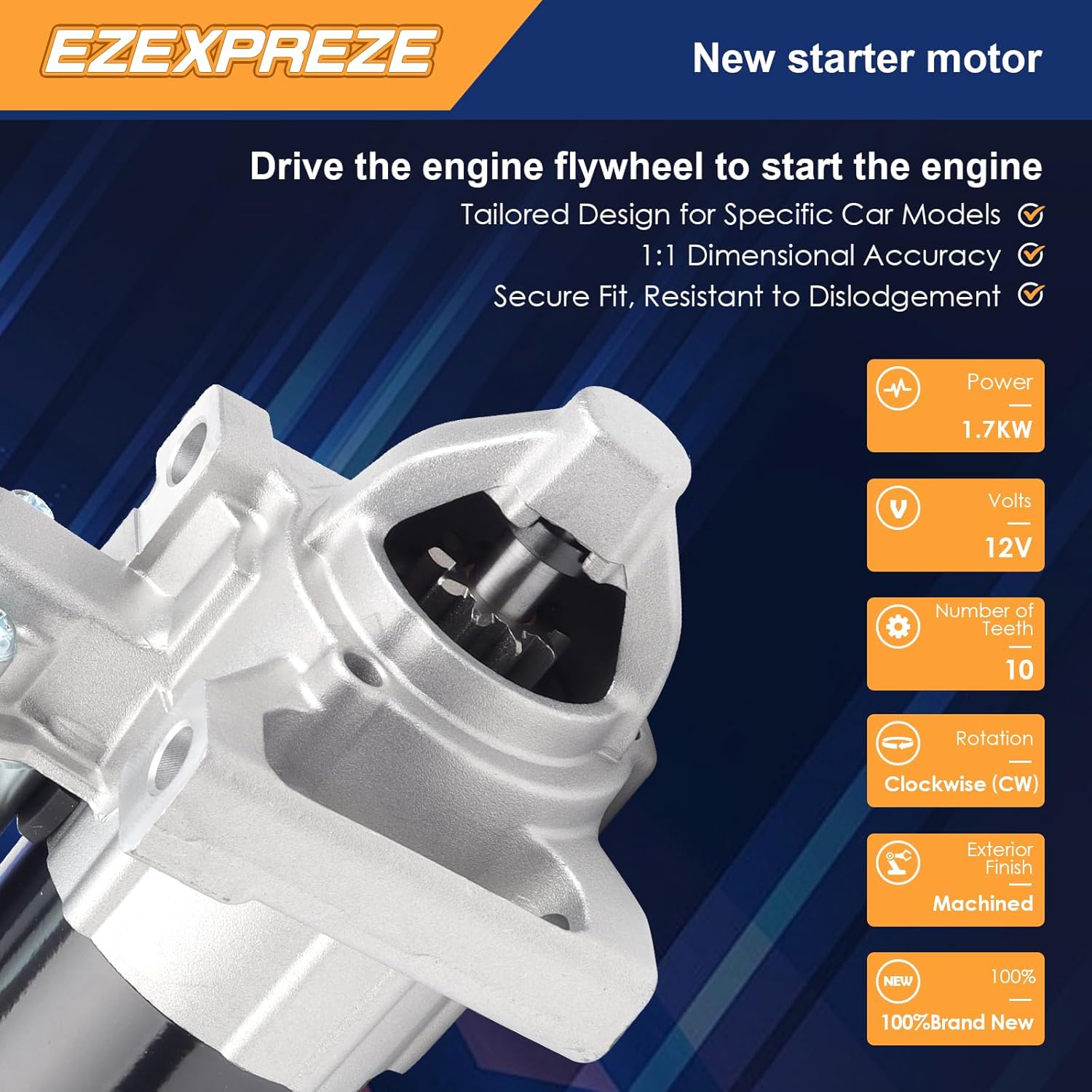 Ezexpreze 10910 New Starter for 14-18 Chevy Silverado 1500 Suburban Tahoe, Cadillac Escalade 6.2L 2015-2016, GMC Sierra 1500 V6 V8 4.3 5.3L 6.2L,2015-2016 GMC Yukon, 12655055 M000T24072