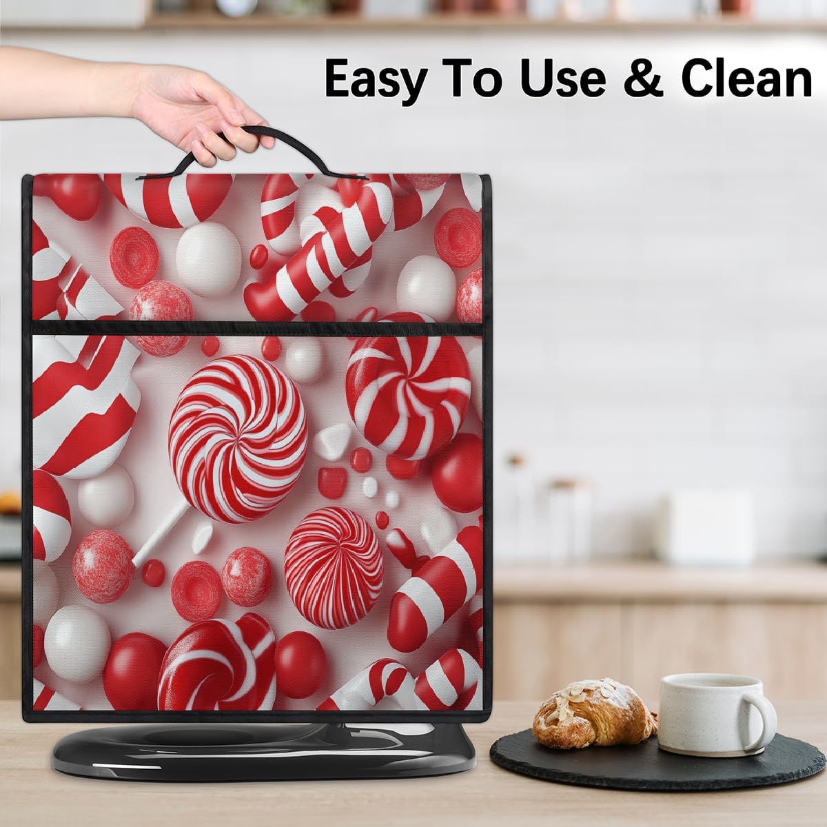 Mixer Cover Red White Candy Lollipops Kitchen Aid Stand Mixer Cover Waterproof Coffee Maker Machine Dust Cover with Pocket, Kitchen Counter Appliance Covers Mixer Assecories
