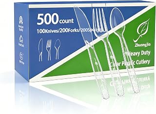 500 Count Plastic Silverware Heavy Duty 100 Knives 200 Forks 200 Spoons | Shatterproof BPA-Free Disposable Cutlery Heat Resistant Disposable Plastic Utensils for Catering & Events, Party Supplies