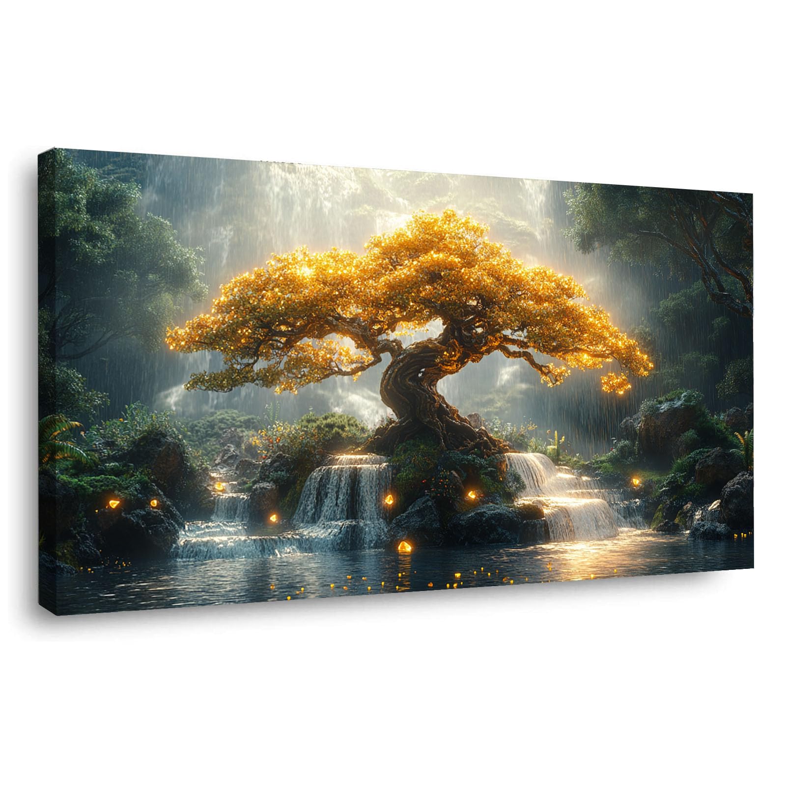JosuE Decoracion Salon Modernos Lienzos Árbol de la vida Río Cuadros Árboles Naturaleza Cuadros Decoracion Salon Dormitorios Comedor（Dorado 17-60x120cm Enmarcado