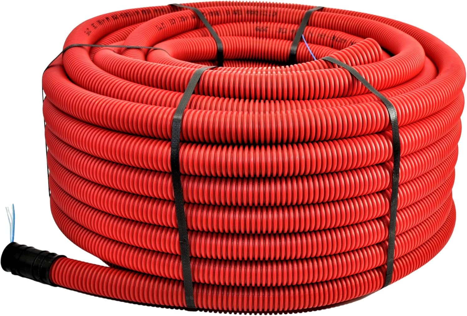 Unterirdisches Wellrohr M50 mm | Leerrohr Elektrorohr Erdwellrohr Rot | 5m 10m 25m 50m (50 meter)