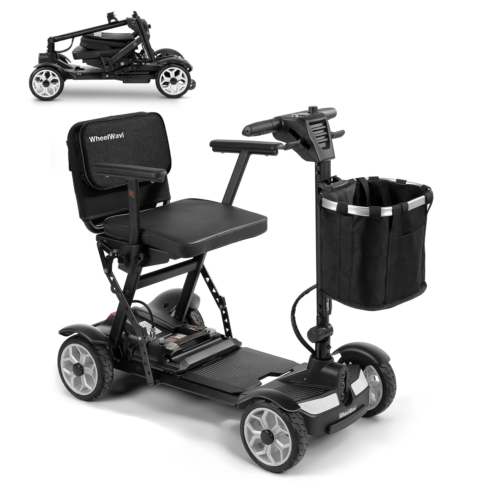 Photo 1 of ***DAMAGED - SEE NOTES/PICTURES***WheelWavi Powered Mobility Scooter, 4-Wheel Foldable Electric Scooter for Seniors & Adults – Heavy Duty Travel Model with 330 lbs Capacity, 350W Motor, Long-Lasting Battery, Front Basket & LED-14.9MI