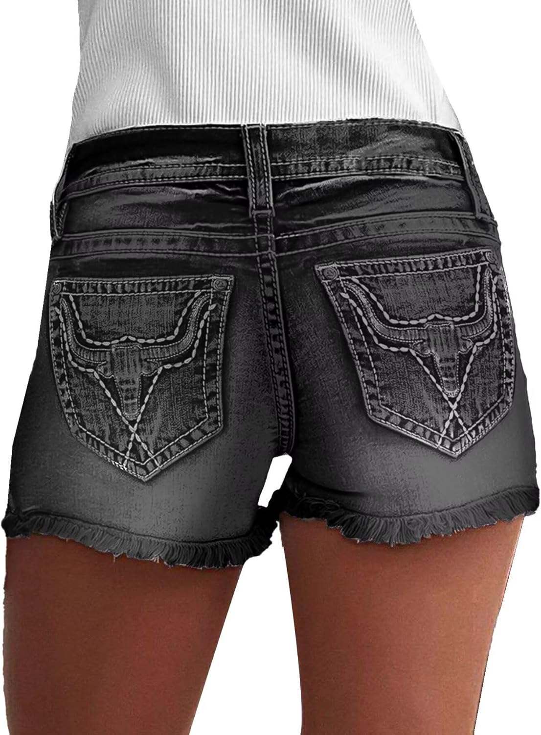 Flamingals Jean Shorts for Women Mid Waisted Stretchy Ripped Denim Shorts Raw Hem Curvy Summer Trendy - Image 2