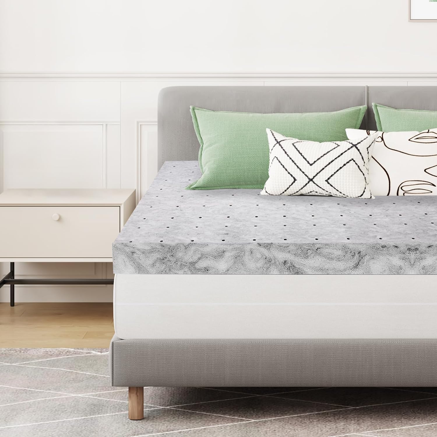 Memory Foam Mattress Topper, 2 Inch Twin XL Gel Infused Memory Foam Mattress with Ventilated Design, CertiPur Certified, Mattress Topper for Body Support & Pressure Relief