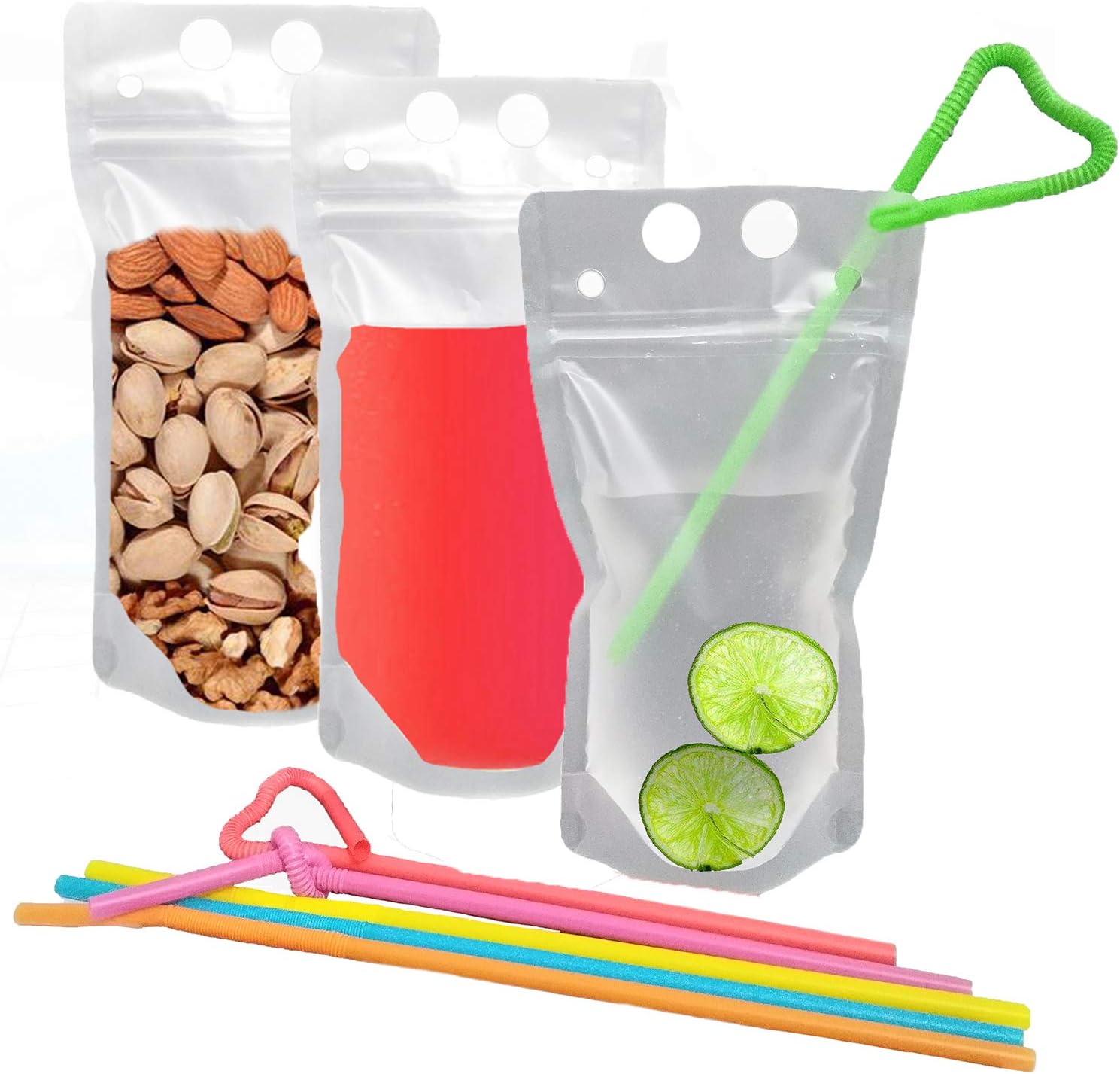 100PCS Reusable Drink Pouches with individually Wrapped