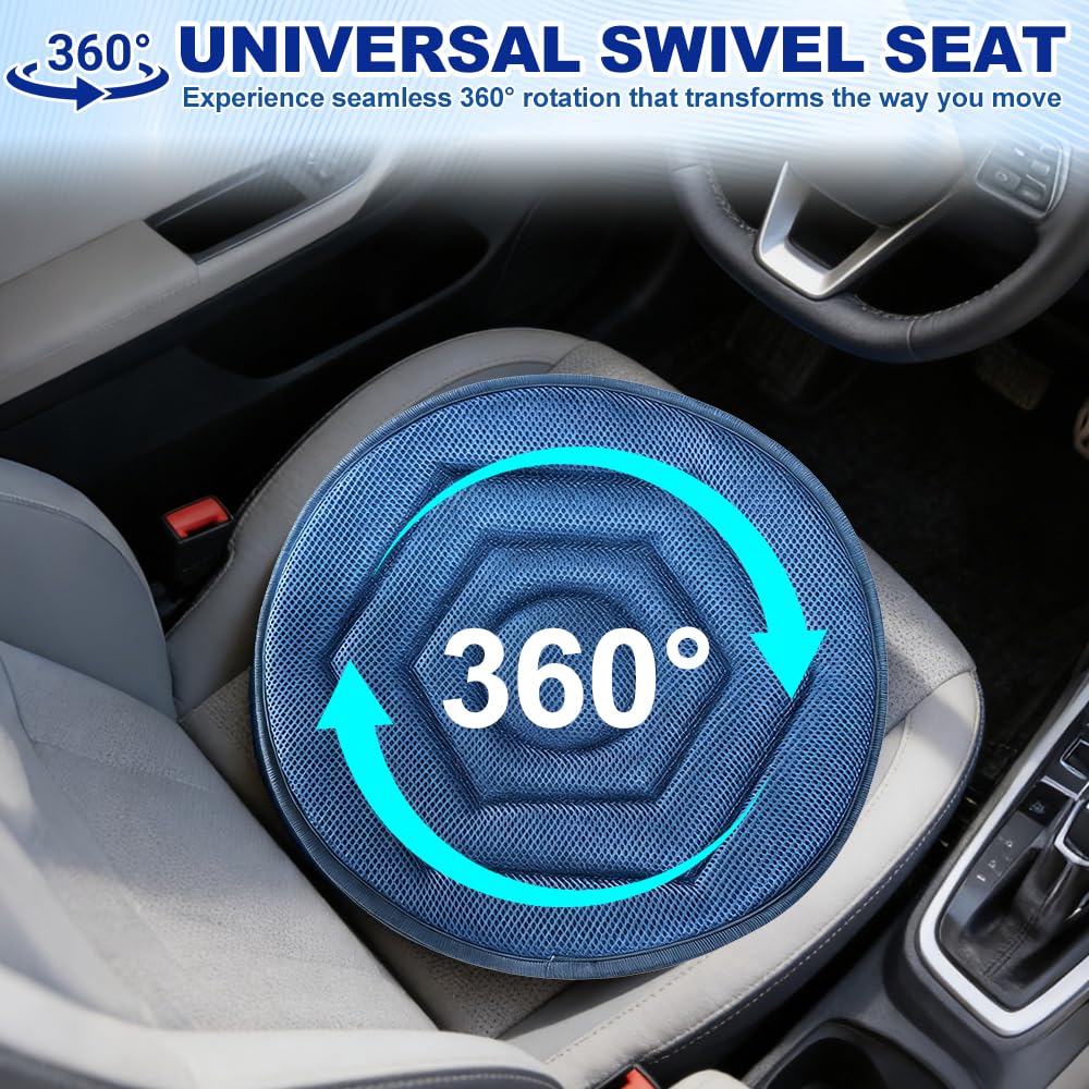 NAVESO Cuscino girevole per sedile auto, cuscino girevole a 360 gradi per aiutare la mobilità, facile da girare, cuscinetto girevole portatile per auto, casa, lavoro, veicolo, ufficio