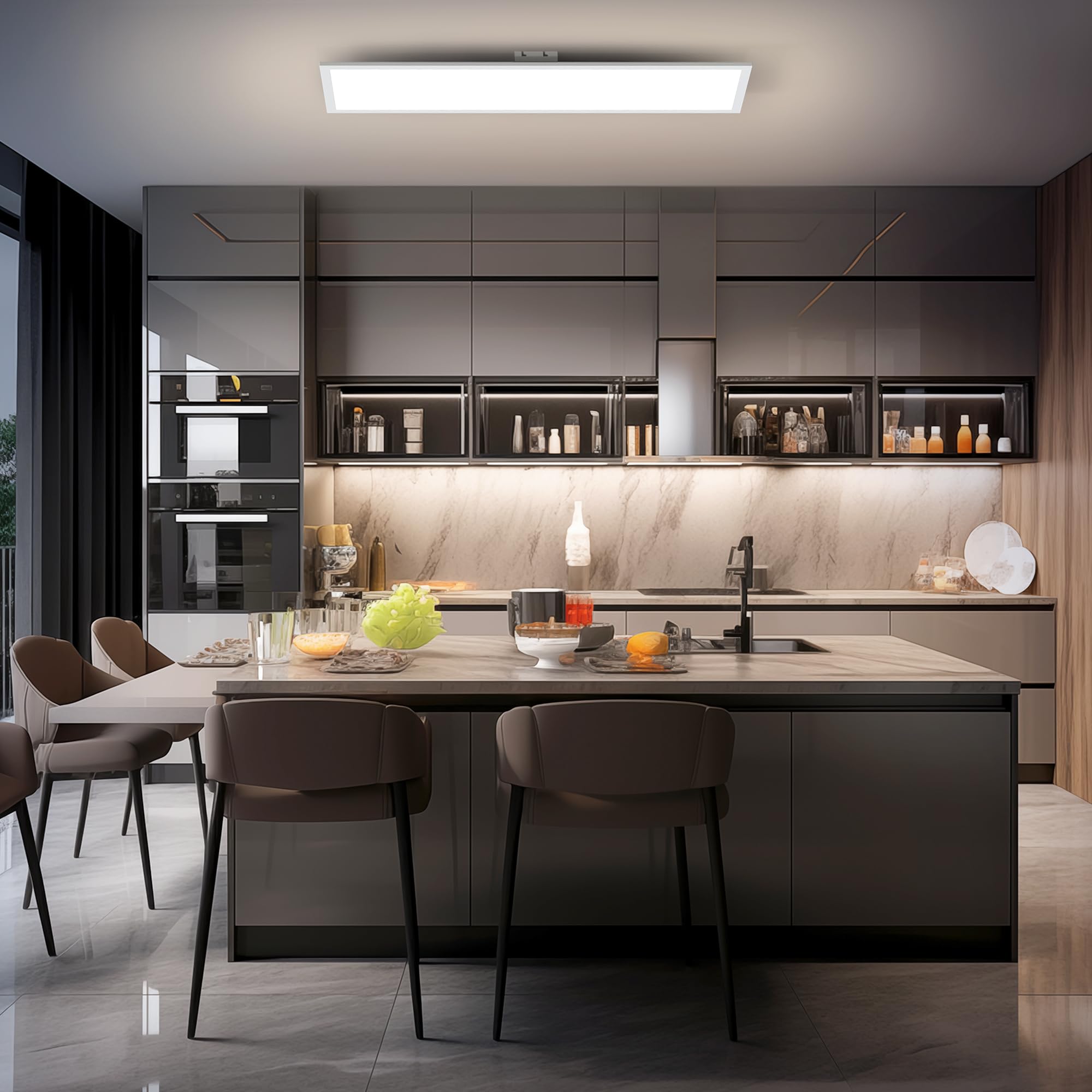 OTREN Plafoniera LED Soffitto 100x25CM, Dimmerabile Pannello LED con Telecomando, 36W Lampadario da Soffitto per Ufficio Soggiorno Camera Cucina Garage, 3000K-6000K, 3200LM