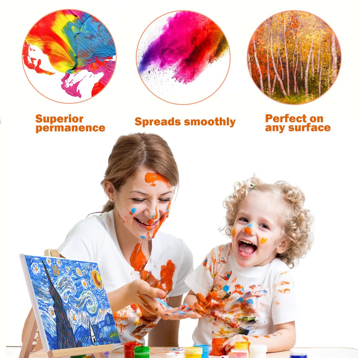 Set da Pittura per Bambini, Vernici per Lavoretti per Bambini, Kit di Pennelli da 27 Pezzi con Pennelli Tavolozza da Cavalletto su Tela Grembiuli Impermeabili per Lavoretti