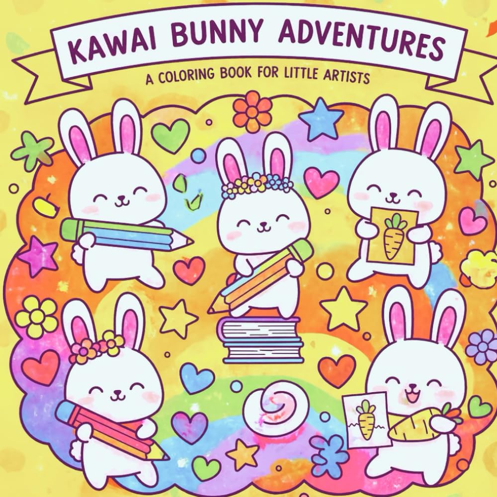 KAWAI BUNNY ADVENTURES: Let your little artist have fun coloring these adorable kawaii bunny illustrations in this cute and engaging coloring book for kids
