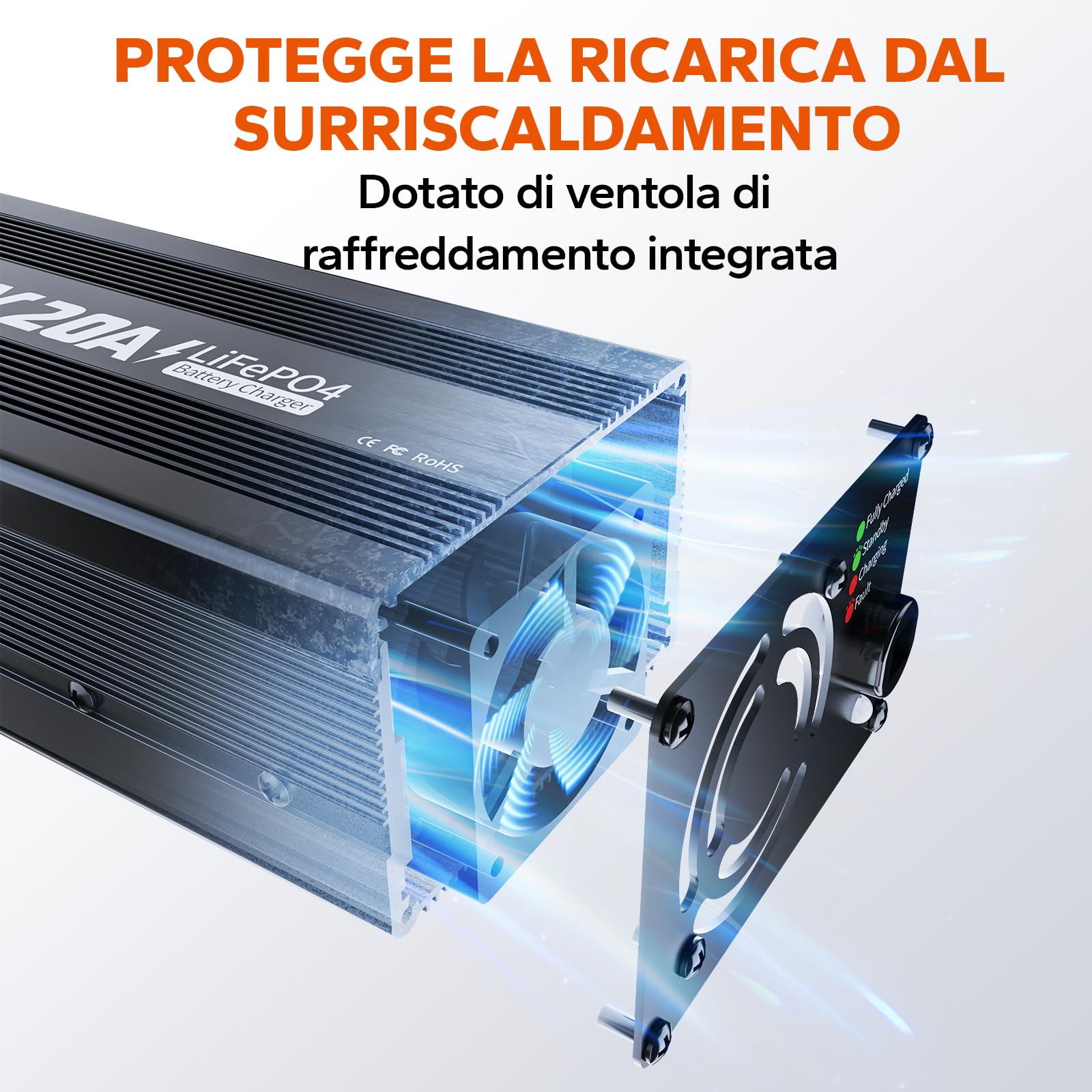 LiTime 12V 20A Caricabatterie per Batterie Litio, 14,6V 20A AC-DC Caricatore con Connettori Anderson e Indicatori LED, Caricabatterie LiFePO4 12V per Camper, Case, Off-Grid e Solari
