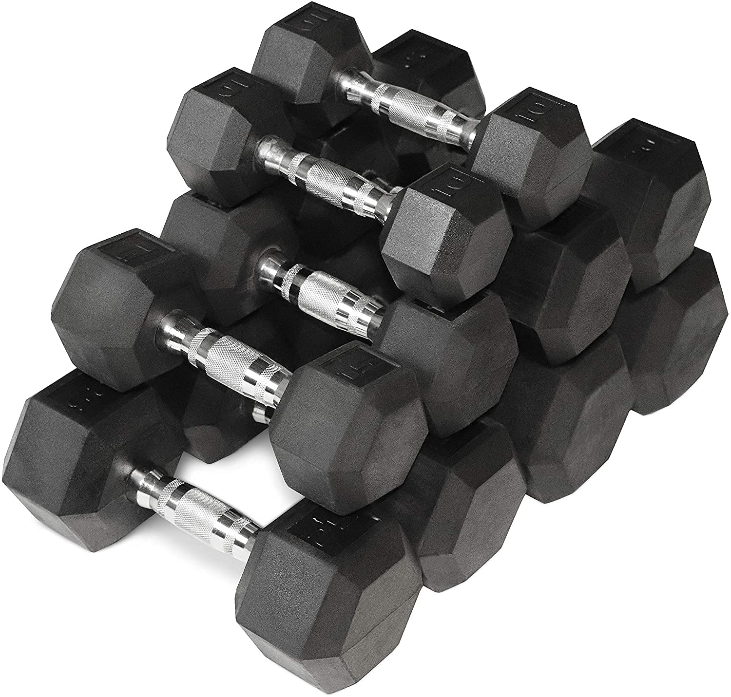 CAPHAUS 5-25 Lb Dumbbell Set with A Frame Storage Rack, Solid Hexagon Free Weights for Women & Men, Cast Iron, Rubber Coated & Color Rack Options Available (Rubber Coated Dummbell 150 LBs Set With Pink Rack)