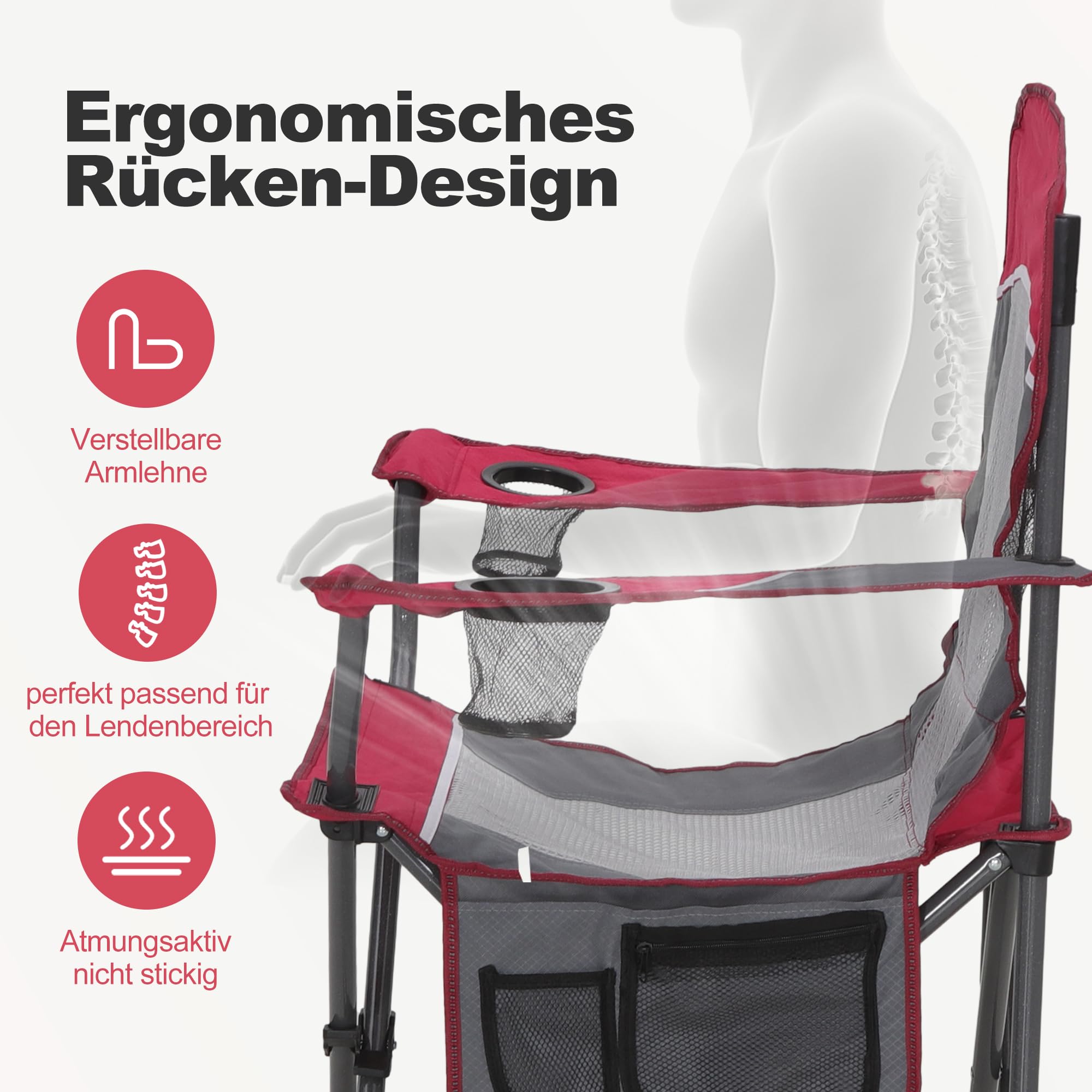 LET'S CAMP Chaise de camping portable pliable en maille avec porte-gobelet, sac de transport pour le camping, la pêche, la randonnée jusqu'à 150 kg